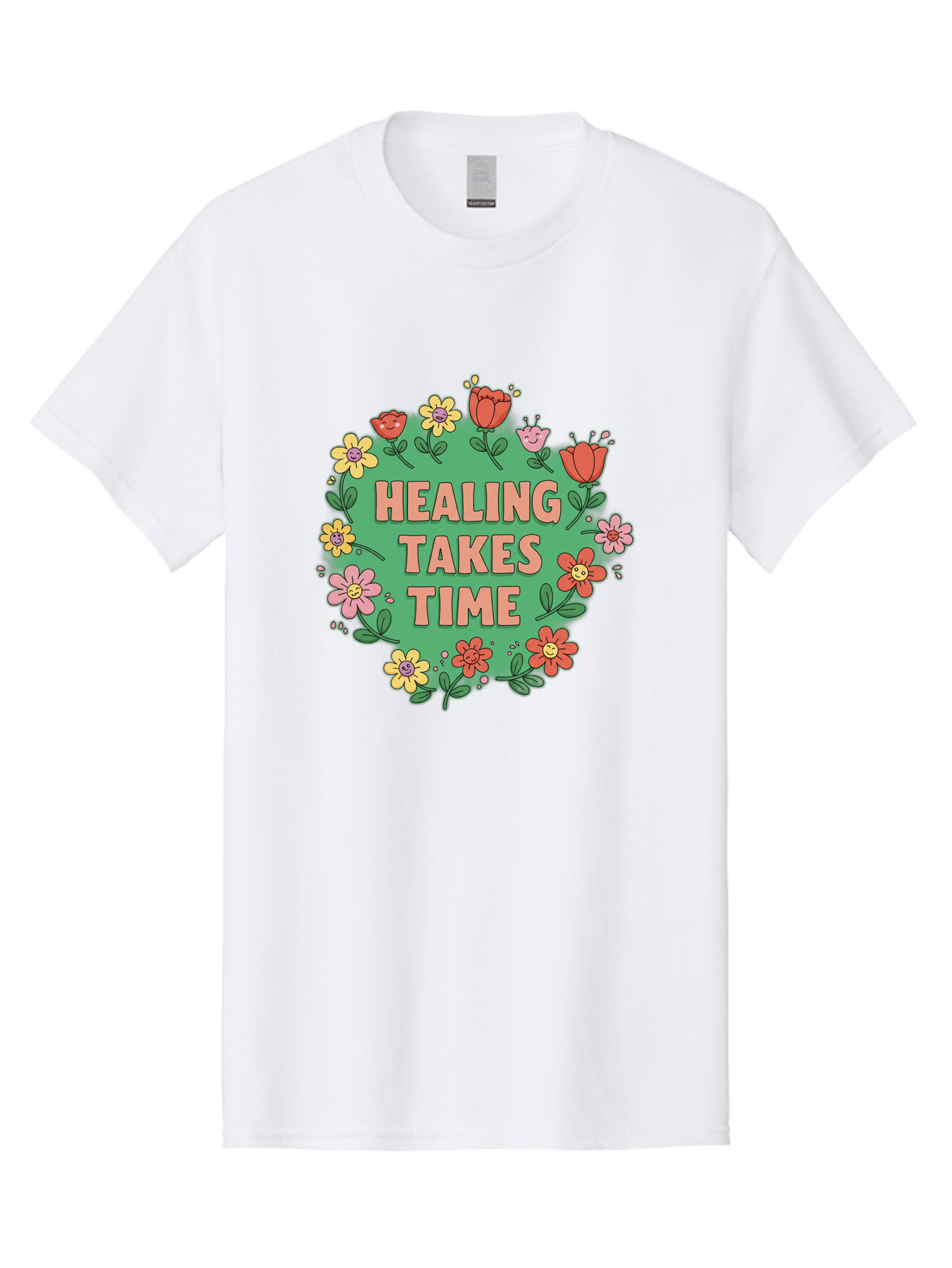Healing-Takes-Time-3 Men'S Graphic Tee, 100% Cotton, Comfortable Casual Summer Wear, Machine Washable, Floral Wreath, Healing Takes Time, Inspirational Quote, Motivational Message, Self Care, Wellness, Mindfulness, Positive Affirmation Bae033 10