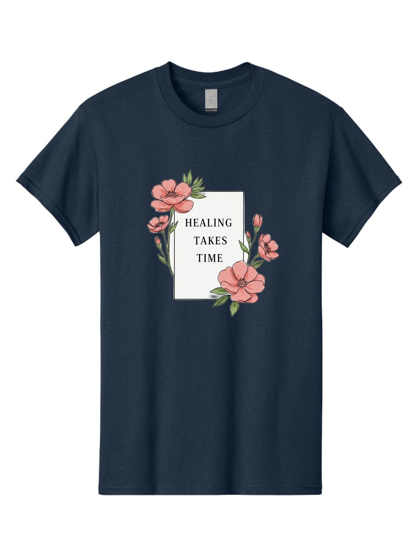 Healing-Takes-Time Men'S Graphic Tee, 100% Cotton, Comfortable Casual Summer Wear, Machine Washable, Inspirational Quote, Healing Process, Floral Illustration, Pink Flowers, Motivational Message, Self Care, Wellness, Mental Health Awareness, Bae036 6