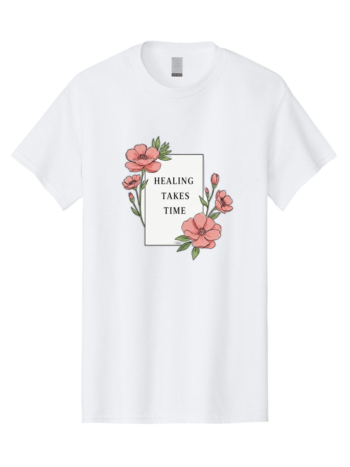 Healing-Takes-Time Men'S Graphic Tee, 100% Cotton, Comfortable Casual Summer Wear, Machine Washable, Inspirational Quote, Healing Process, Floral Illustration, Pink Flowers, Motivational Message, Self Care, Wellness, Mental Health Awareness, Bae036 9