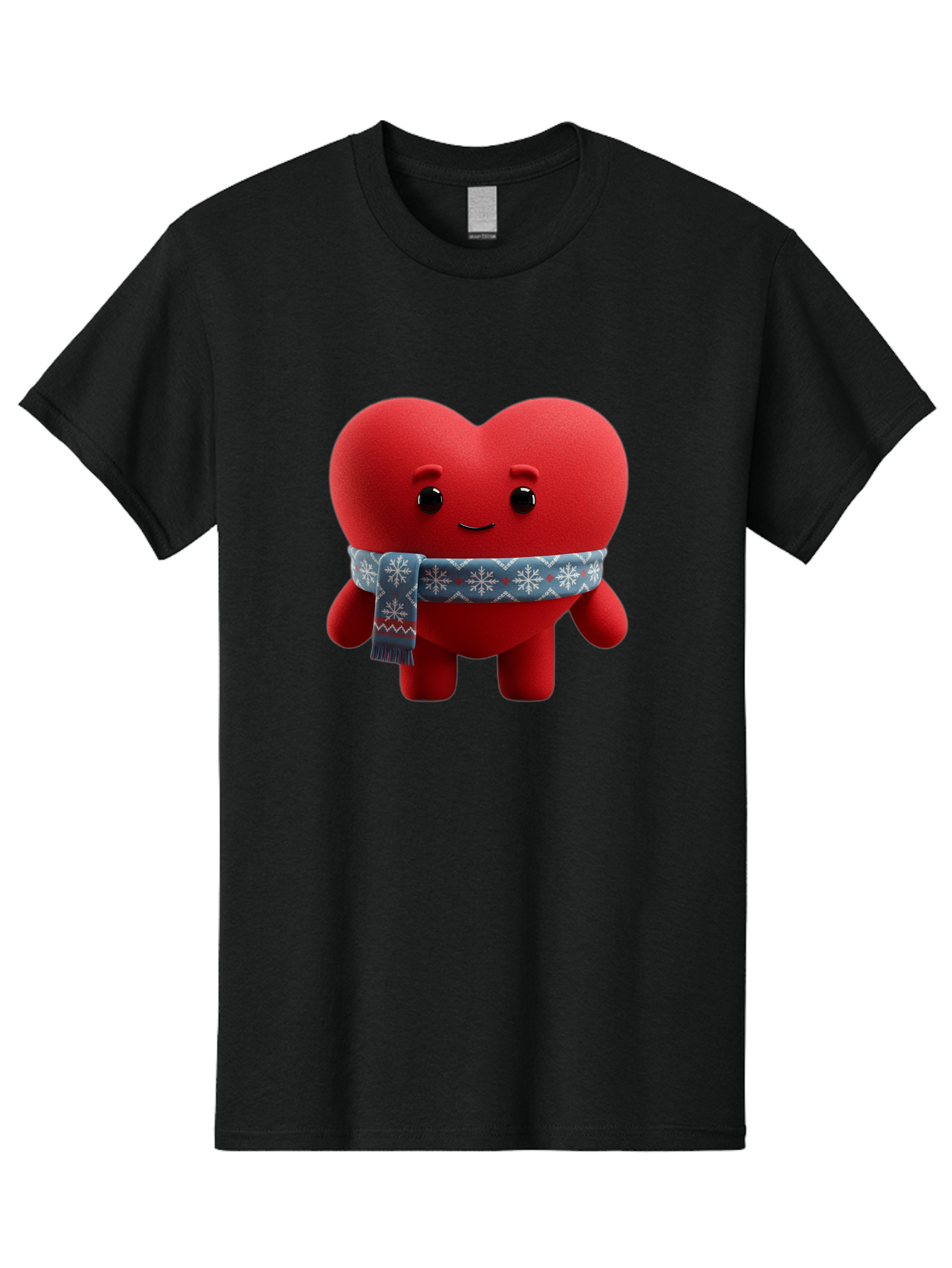 Heart-Character-2 Men'S Graphic Tee, 100% Cotton, Comfortable Casual Summer Wear, Machine Washable, Heart Character, Red Heart, Snowflake Scarf, Winter Theme, Cute Character, Love Symbol, Festive Design, Cartoon Heart, Smiling Face Bae038 10