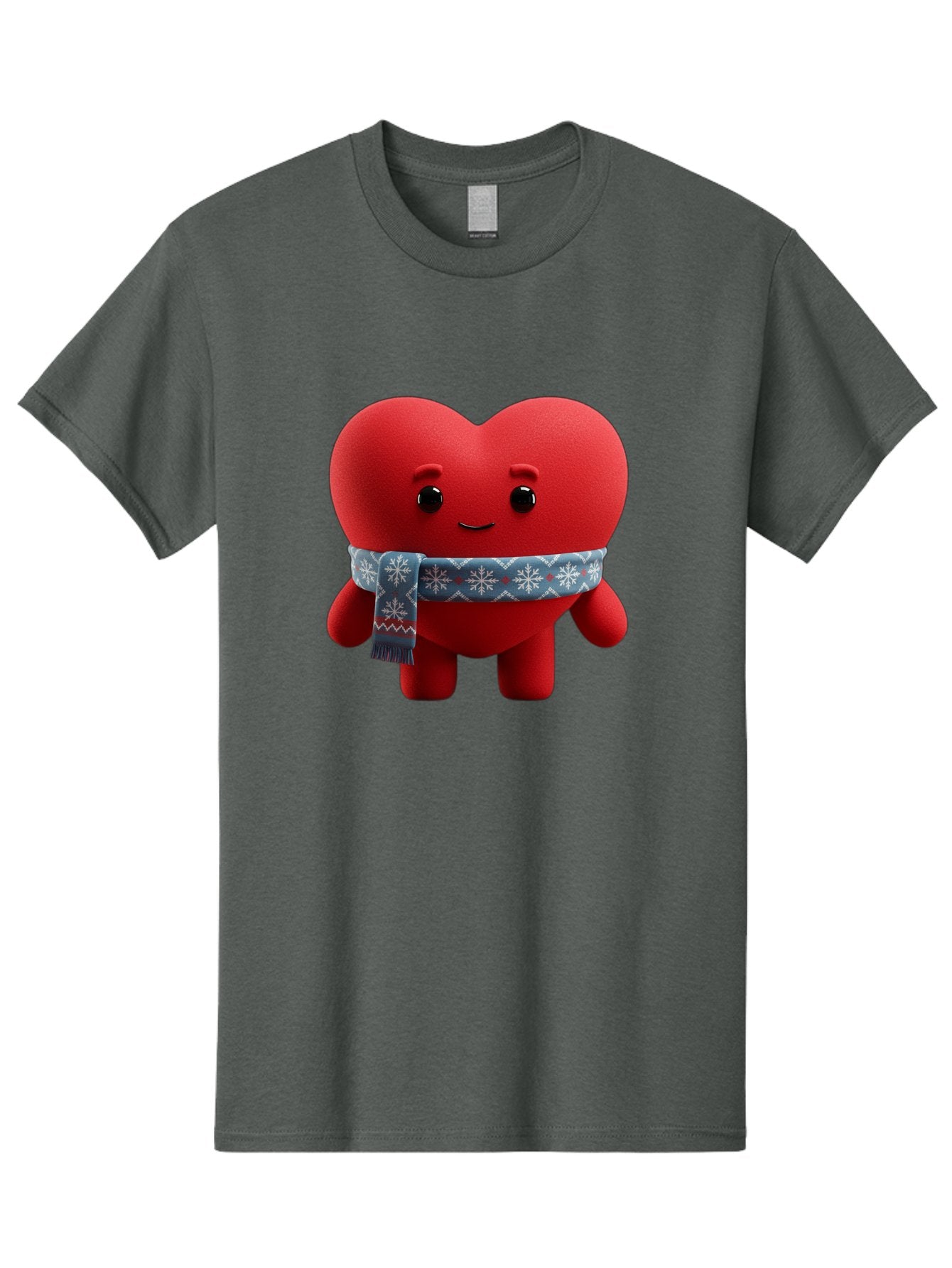 Heart-Character-2 Men'S Graphic Tee, 100% Cotton, Comfortable Casual Summer Wear, Machine Washable, Heart Character, Red Heart, Snowflake Scarf, Winter Theme, Cute Character, Love Symbol, Festive Design, Cartoon Heart, Smiling Face Bae038 10