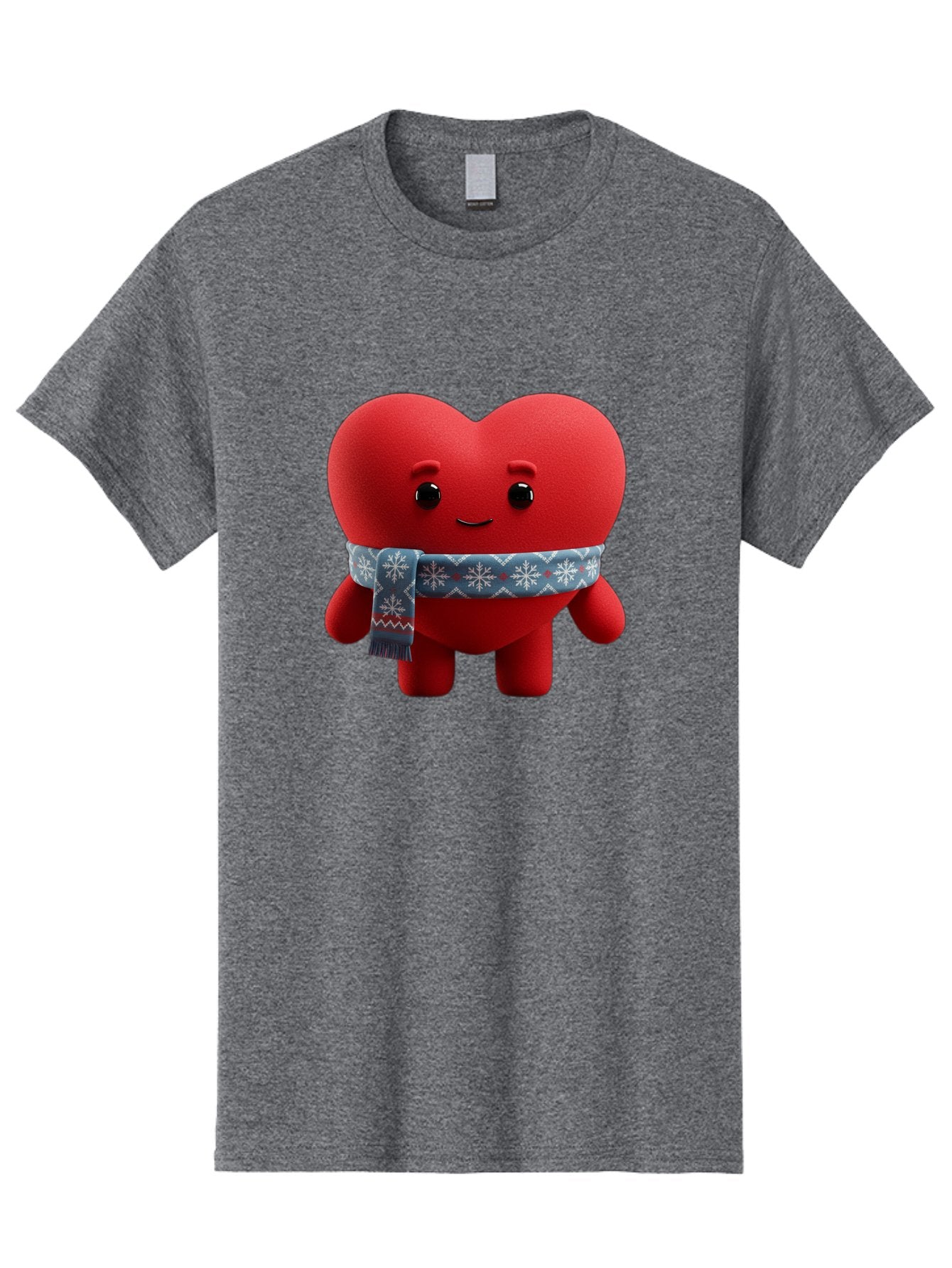 Heart-Character-2 Men'S Graphic Tee, 100% Cotton, Comfortable Casual Summer Wear, Machine Washable, Heart Character, Red Heart, Snowflake Scarf, Winter Theme, Cute Character, Love Symbol, Festive Design, Cartoon Heart, Smiling Face Bae038 15