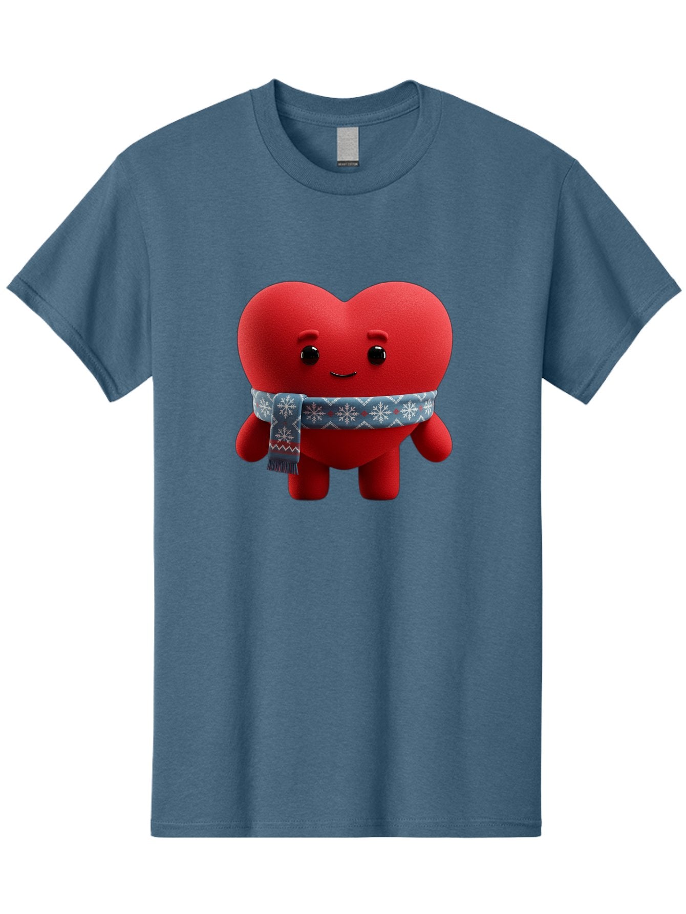 Heart-Character-2 Men'S Graphic Tee, 100% Cotton, Comfortable Casual Summer Wear, Machine Washable, Heart Character, Red Heart, Snowflake Scarf, Winter Theme, Cute Character, Love Symbol, Festive Design, Cartoon Heart, Smiling Face Bae038 14
