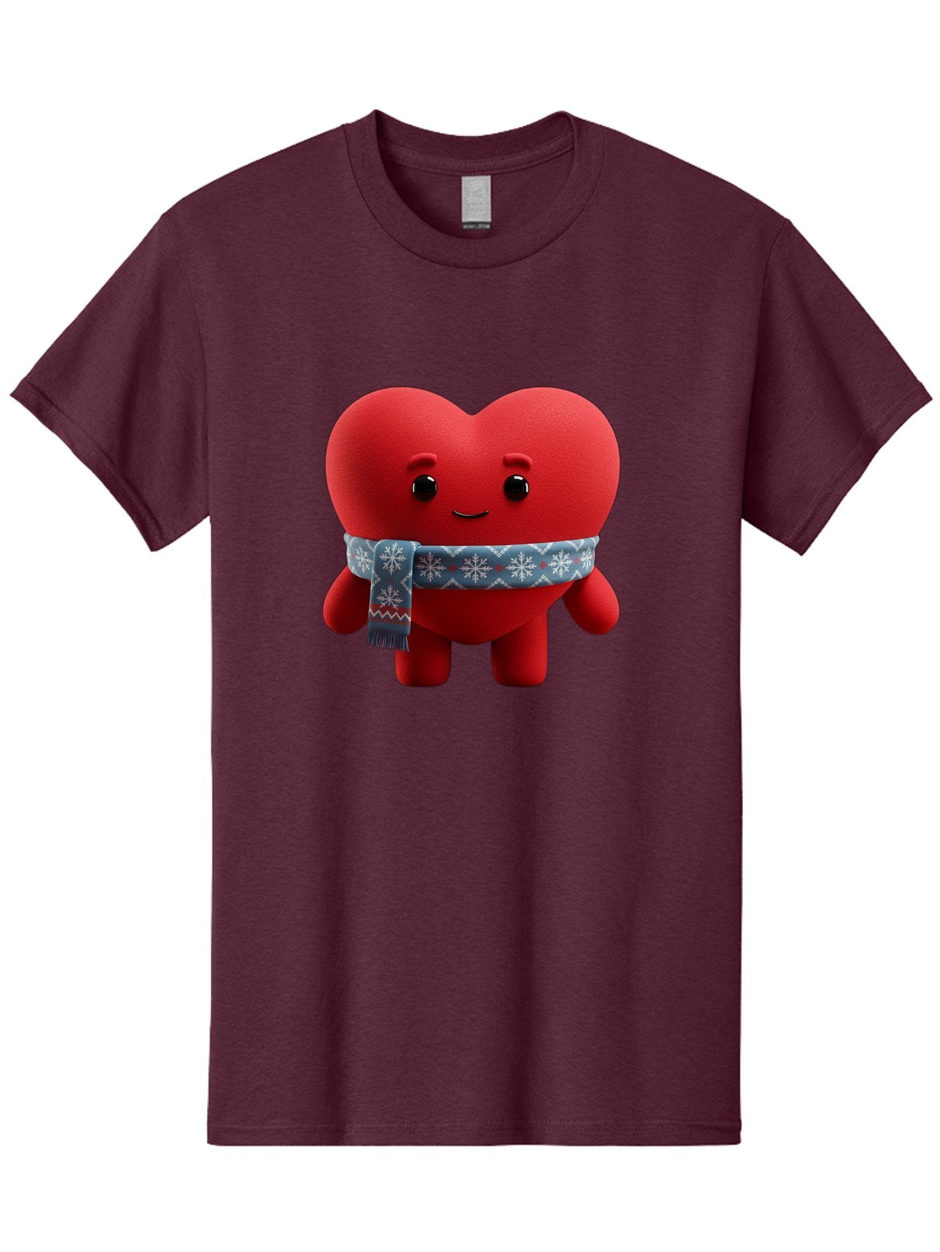 Heart-Character-2 Men'S Graphic Tee, 100% Cotton, Comfortable Casual Summer Wear, Machine Washable, Heart Character, Red Heart, Snowflake Scarf, Winter Theme, Cute Character, Love Symbol, Festive Design, Cartoon Heart, Smiling Face Bae038