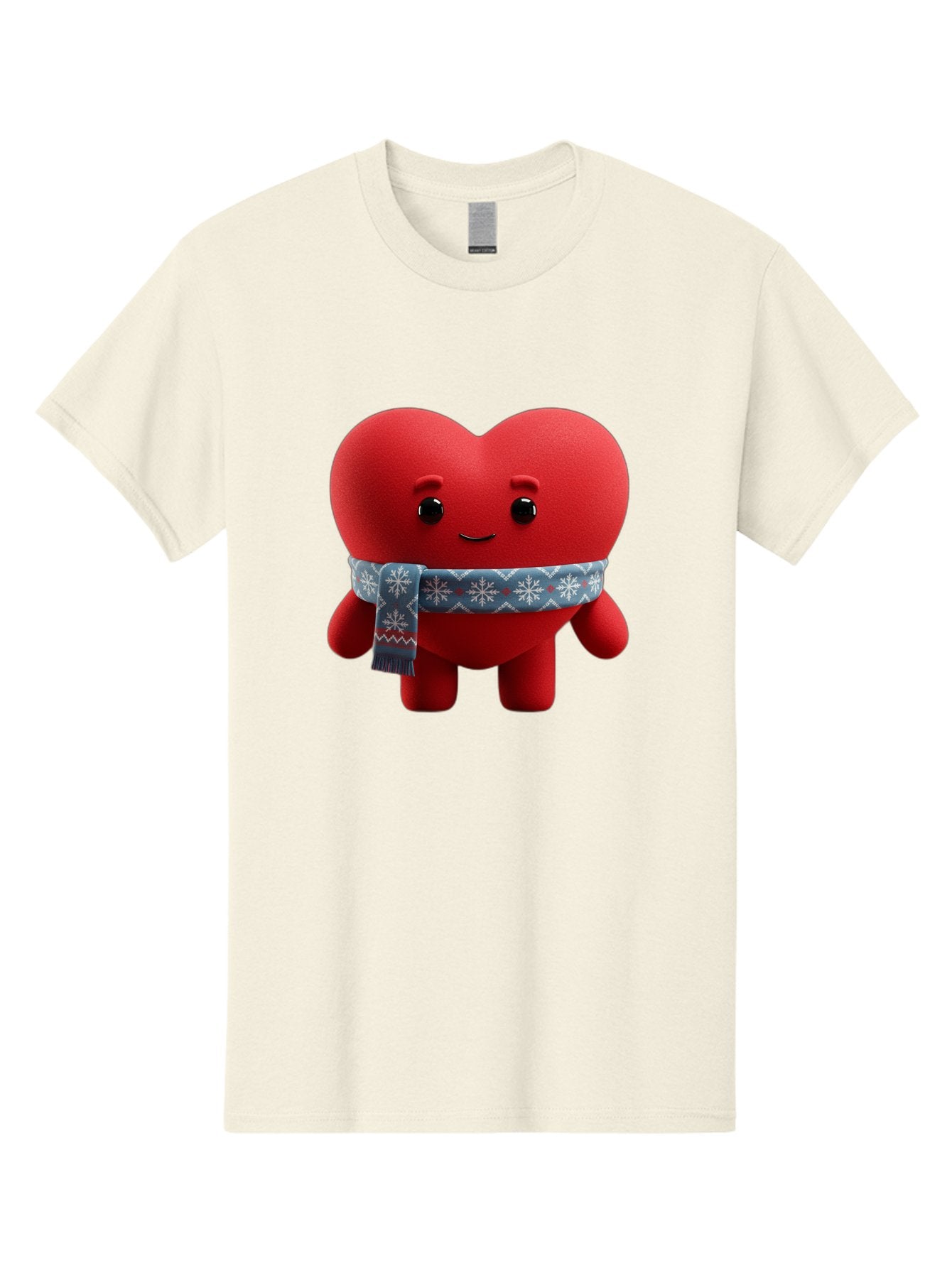 Heart-Character-2 Men'S Graphic Tee, 100% Cotton, Comfortable Casual Summer Wear, Machine Washable, Heart Character, Red Heart, Snowflake Scarf, Winter Theme, Cute Character, Love Symbol, Festive Design, Cartoon Heart, Smiling Face Bae038 11