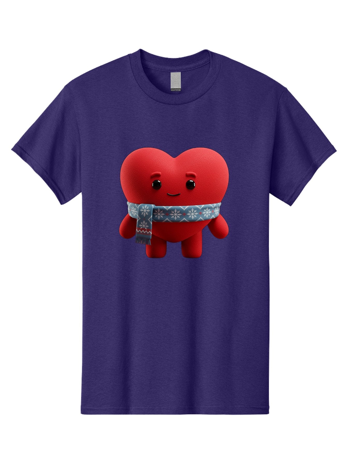 Heart-Character-2 Men'S Graphic Tee, 100% Cotton, Comfortable Casual Summer Wear, Machine Washable, Heart Character, Red Heart, Snowflake Scarf, Winter Theme, Cute Character, Love Symbol, Festive Design, Cartoon Heart, Smiling Face Bae038 8