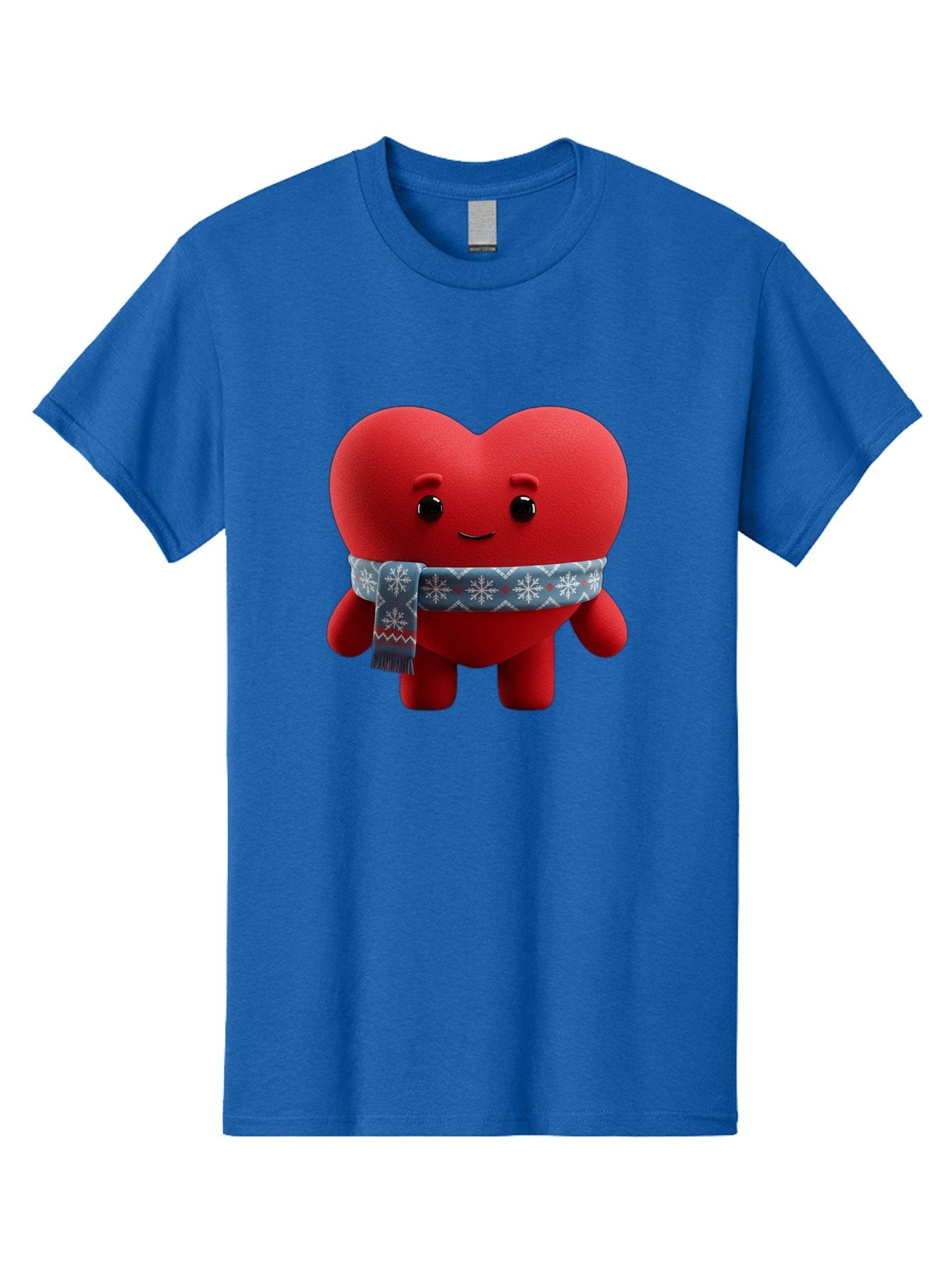 Heart-Character-2 Men'S Graphic Tee, 100% Cotton, Comfortable Casual Summer Wear, Machine Washable, Heart Character, Red Heart, Snowflake Scarf, Winter Theme, Cute Character, Love Symbol, Festive Design, Cartoon Heart, Smiling Face Bae038 7