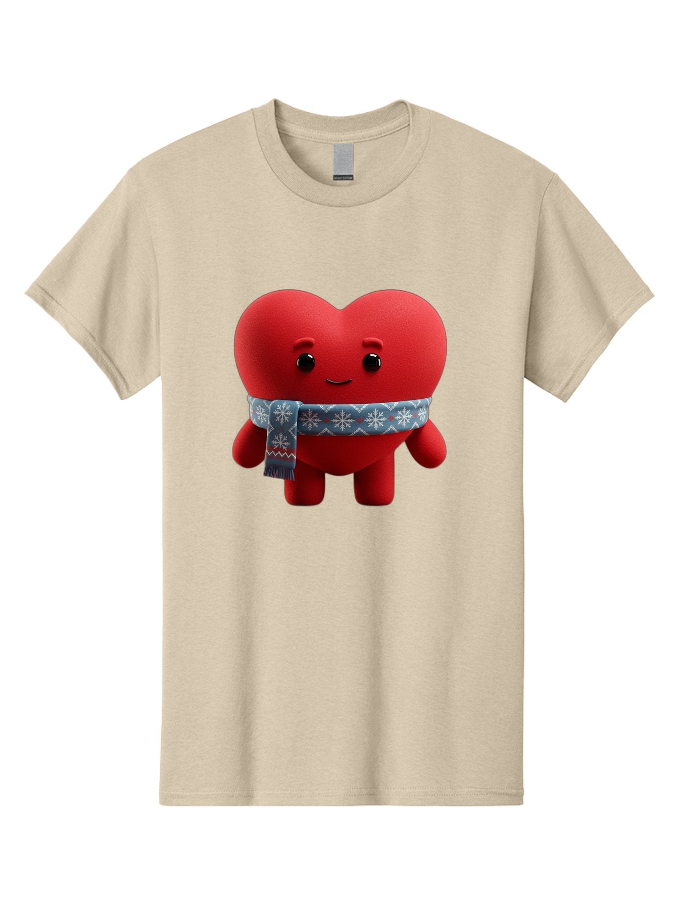 Heart-Character-2 Men'S Graphic Tee, 100% Cotton, Comfortable Casual Summer Wear, Machine Washable, Heart Character, Red Heart, Snowflake Scarf, Winter Theme, Cute Character, Love Symbol, Festive Design, Cartoon Heart, Smiling Face Bae038 3