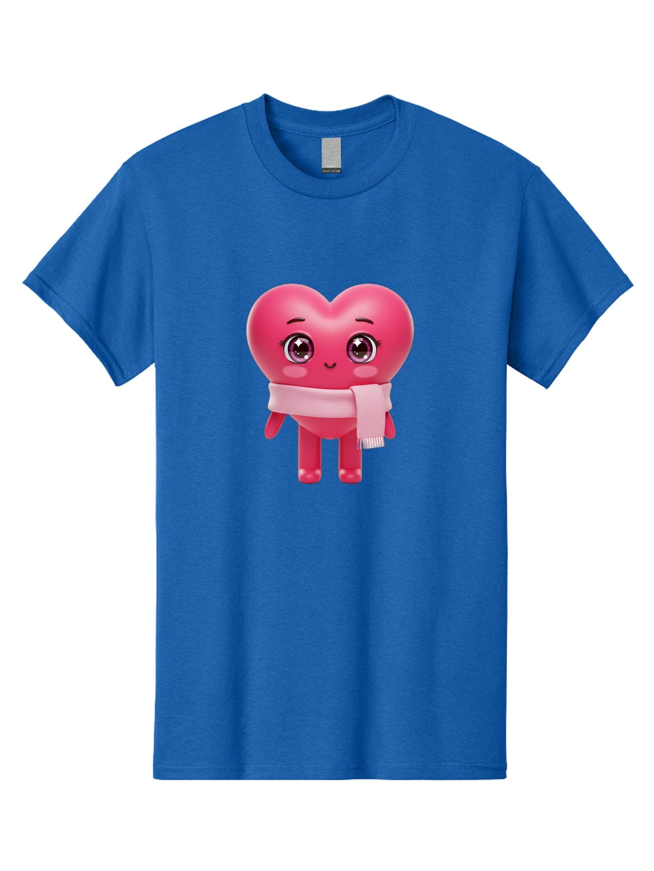 Heart-Character Men'S Graphic Tee, 100% Cotton, Comfortable Casual Summer Wear, Machine Washable, Pink Heart Character, 3D Cartoon Character, Cute Face, Large Eyes, Pink Scarf, Adorable Expression, Cartoon Style, Heart Shape, Digital Art, Bae039 15