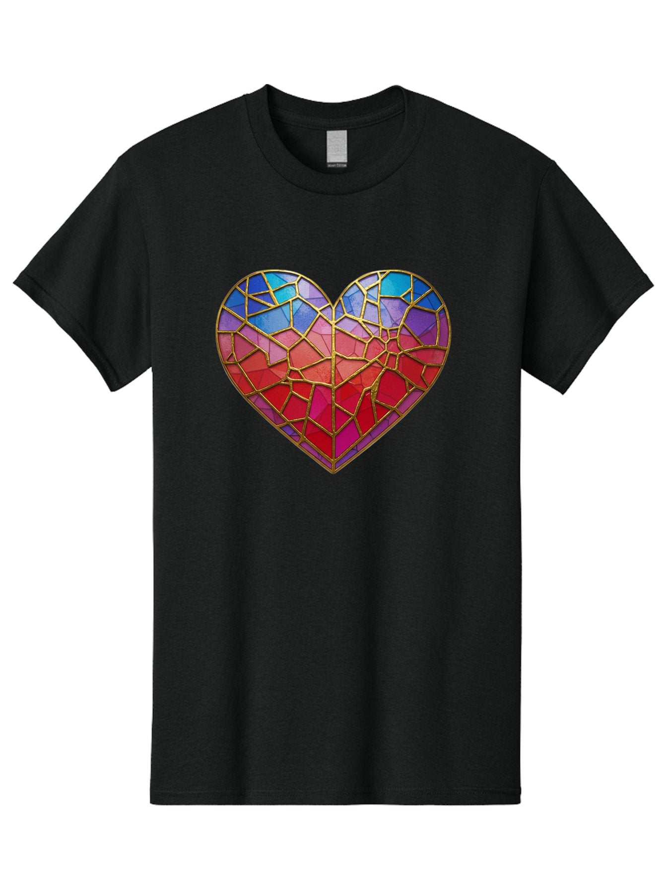 Heart-Mosaic Men'S Graphic Tee, 100% Cotton, Comfortable Casual Summer Wear, Machine Washable, Mosaic Art, Stained Glass Heart, Vibrant Colors, Gold Accents, Love Symbol, Artistic Expression, Colorful Mosaic, Heart Shape Bae040 6