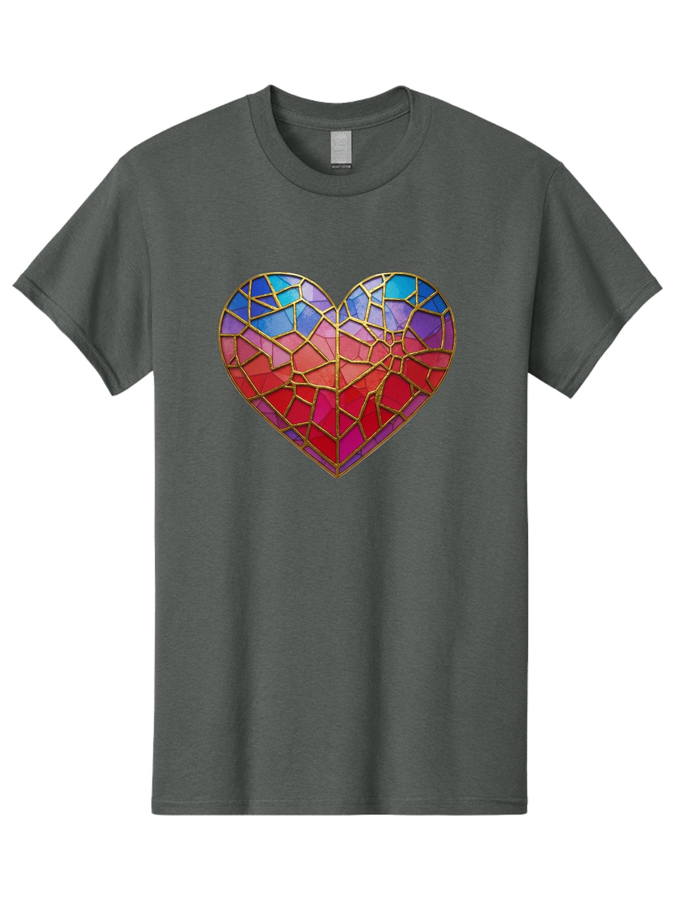 Heart-Mosaic Men'S Graphic Tee, 100% Cotton, Comfortable Casual Summer Wear, Machine Washable, Mosaic Art, Stained Glass Heart, Vibrant Colors, Gold Accents, Love Symbol, Artistic Expression, Colorful Mosaic, Heart Shape Bae040 14