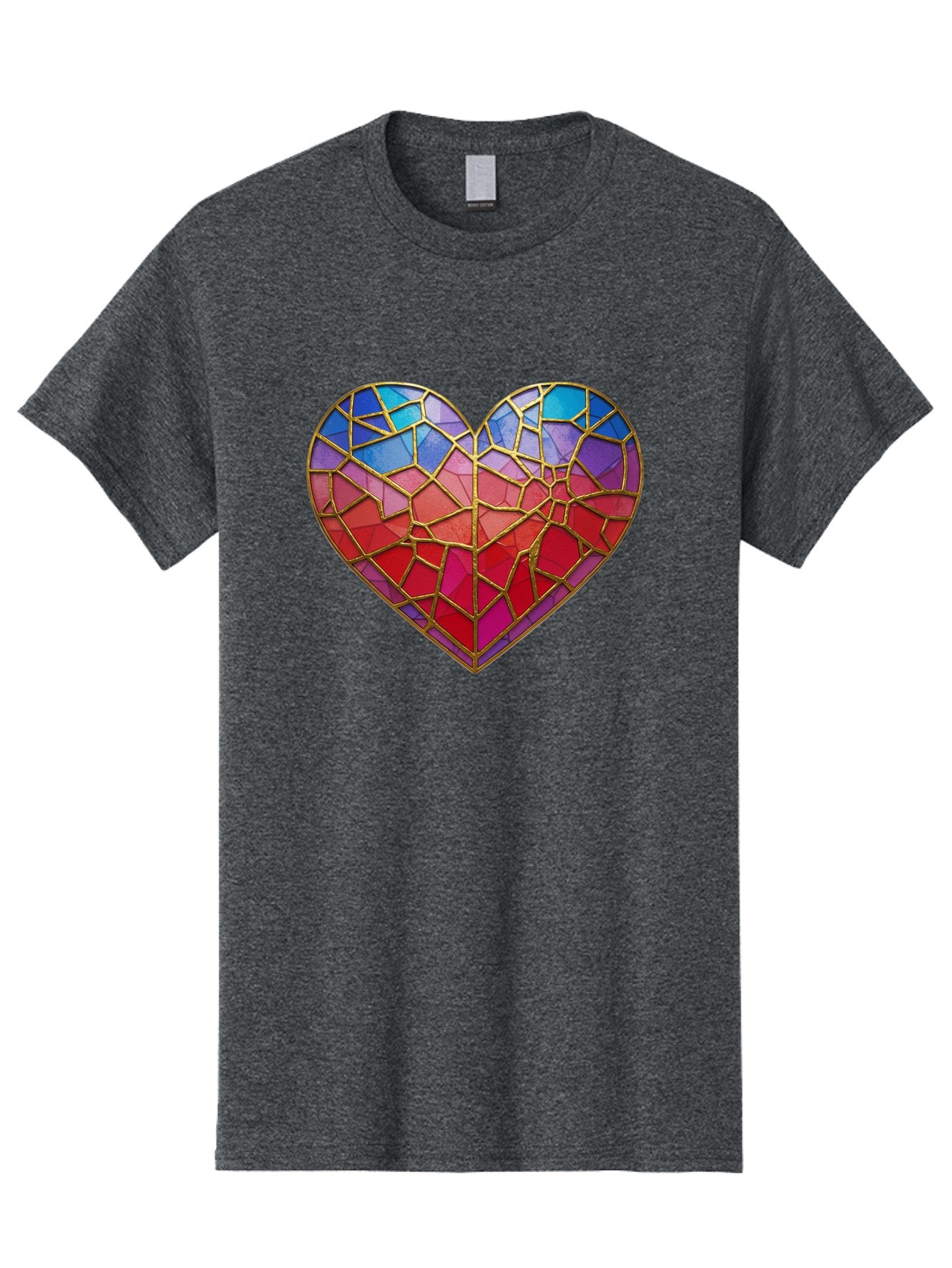 Heart-Mosaic Men'S Graphic Tee, 100% Cotton, Comfortable Casual Summer Wear, Machine Washable, Mosaic Art, Stained Glass Heart, Vibrant Colors, Gold Accents, Love Symbol, Artistic Expression, Colorful Mosaic, Heart Shape Bae040 11