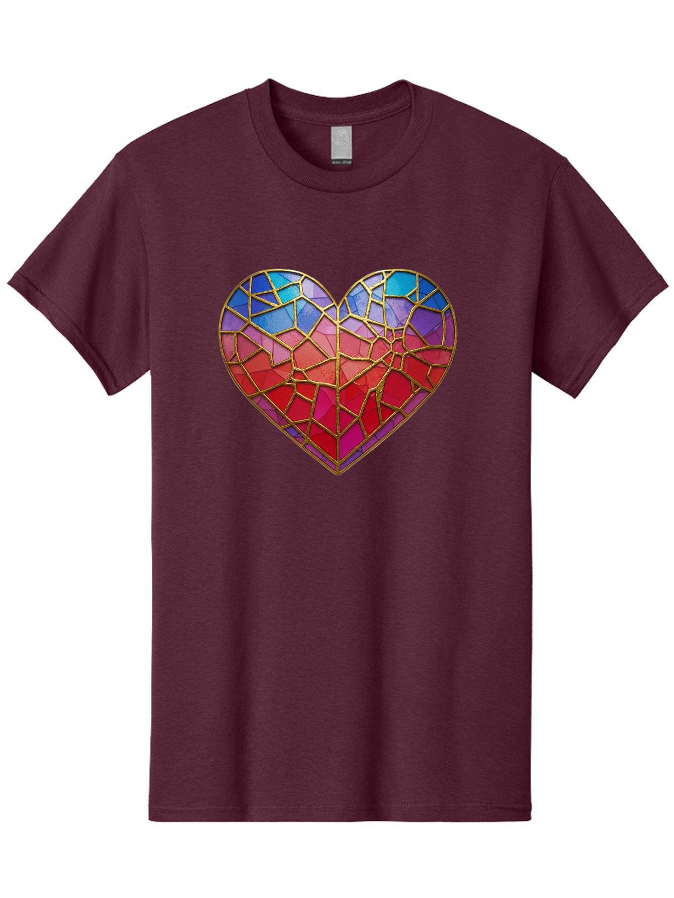 Heart-Mosaic Men'S Graphic Tee, 100% Cotton, Comfortable Casual Summer Wear, Machine Washable, Mosaic Art, Stained Glass Heart, Vibrant Colors, Gold Accents, Love Symbol, Artistic Expression, Colorful Mosaic, Heart Shape Bae040