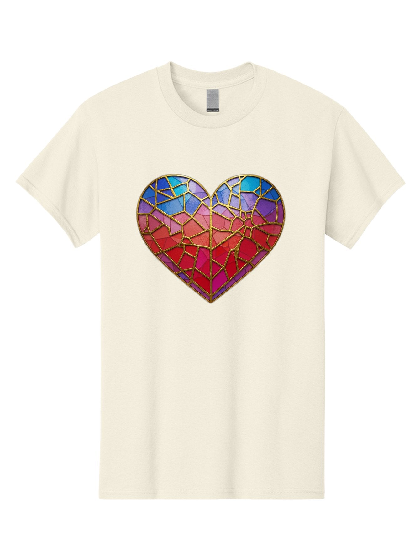 Heart-Mosaic Men'S Graphic Tee, 100% Cotton, Comfortable Casual Summer Wear, Machine Washable, Mosaic Art, Stained Glass Heart, Vibrant Colors, Gold Accents, Love Symbol, Artistic Expression, Colorful Mosaic, Heart Shape Bae040 5
