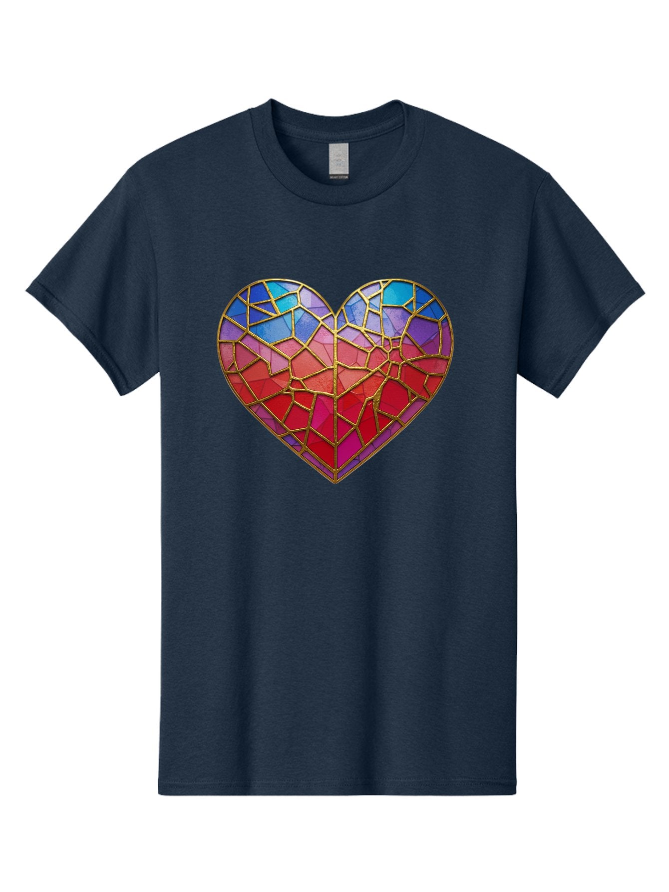 Heart-Mosaic Men'S Graphic Tee, 100% Cotton, Comfortable Casual Summer Wear, Machine Washable, Mosaic Art, Stained Glass Heart, Vibrant Colors, Gold Accents, Love Symbol, Artistic Expression, Colorful Mosaic, Heart Shape Bae040 9