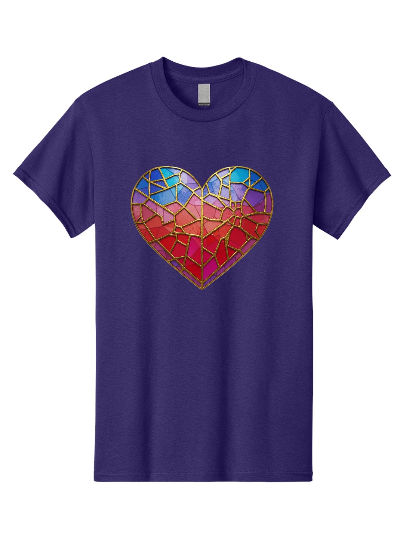 Heart-Mosaic Men'S Graphic Tee, 100% Cotton, Comfortable Casual Summer Wear, Machine Washable, Mosaic Art, Stained Glass Heart, Vibrant Colors, Gold Accents, Love Symbol, Artistic Expression, Colorful Mosaic, Heart Shape Bae040 7