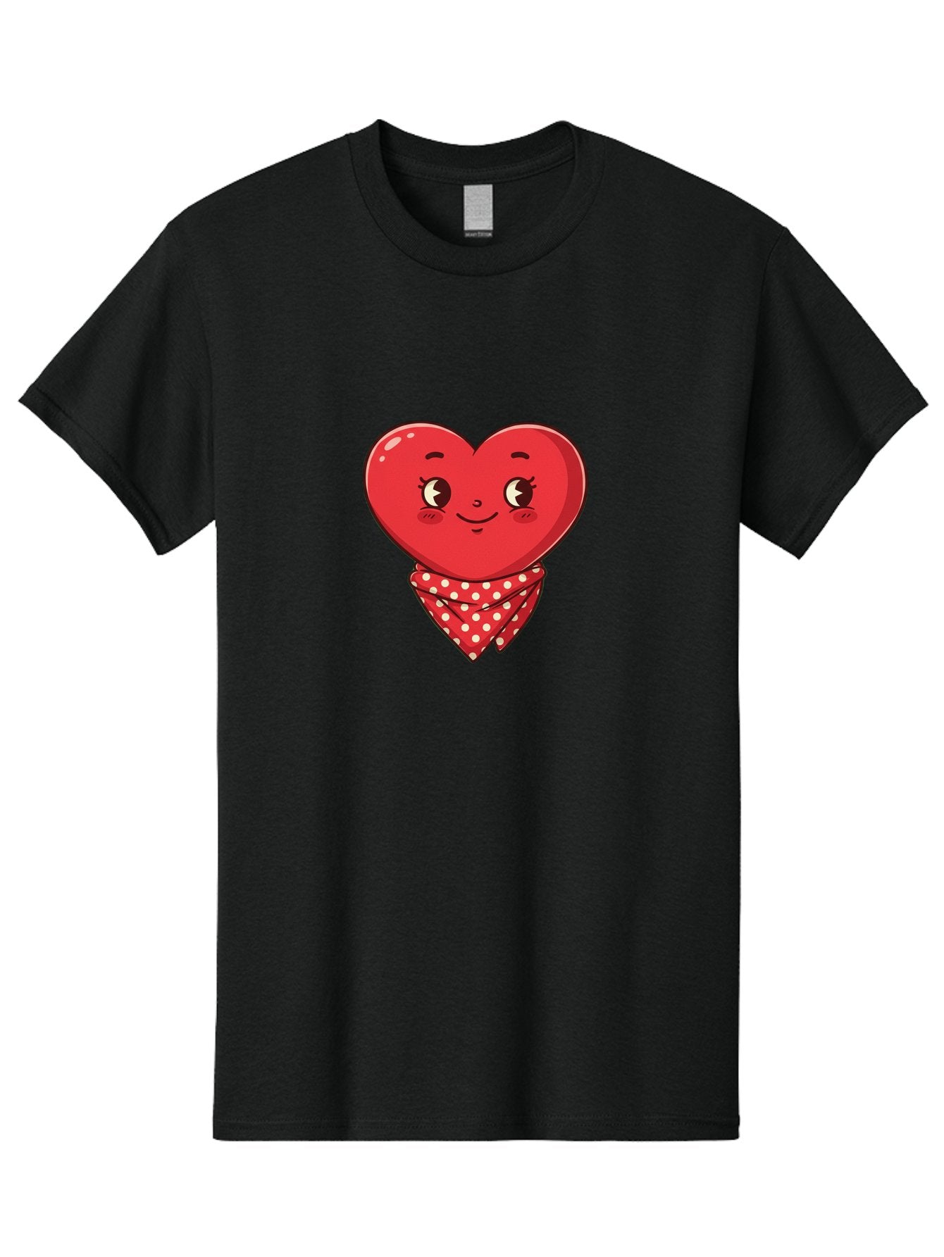 Heart-With-Bandana Men'S Graphic Tee, 100% Cotton, Comfortable Casual Summer Wear, Machine Washable, Cartoon Heart, Red Heart, Smiling Face, Heart With Bandana, Polka Dot Bandana, Cute Design, Valentines Day, Love Symbol Bae041 3