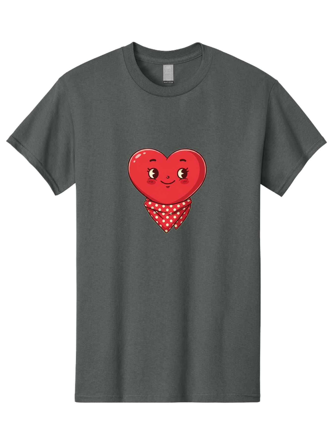 Heart-With-Bandana Men'S Graphic Tee, 100% Cotton, Comfortable Casual Summer Wear, Machine Washable, Cartoon Heart, Red Heart, Smiling Face, Heart With Bandana, Polka Dot Bandana, Cute Design, Valentines Day, Love Symbol Bae041 3