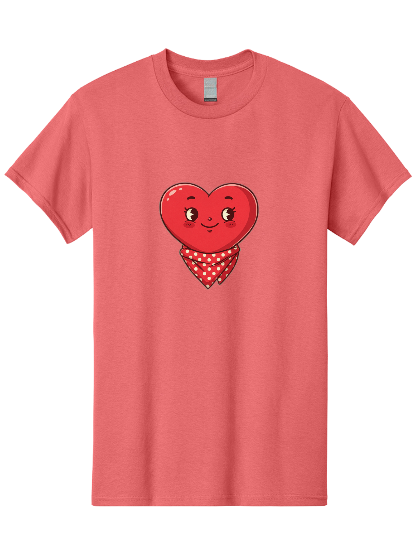 Heart-With-Bandana Men'S Graphic Tee, 100% Cotton, Comfortable Casual Summer Wear, Machine Washable, Cartoon Heart, Red Heart, Smiling Face, Heart With Bandana, Polka Dot Bandana, Cute Design, Valentines Day, Love Symbol Bae041 7