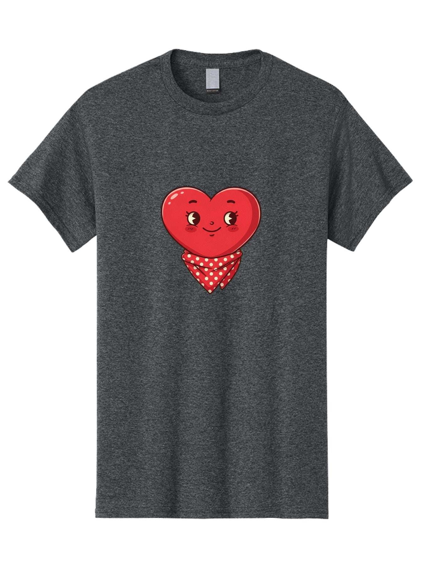 Heart-With-Bandana Men'S Graphic Tee, 100% Cotton, Comfortable Casual Summer Wear, Machine Washable, Cartoon Heart, Red Heart, Smiling Face, Heart With Bandana, Polka Dot Bandana, Cute Design, Valentines Day, Love Symbol Bae041 5