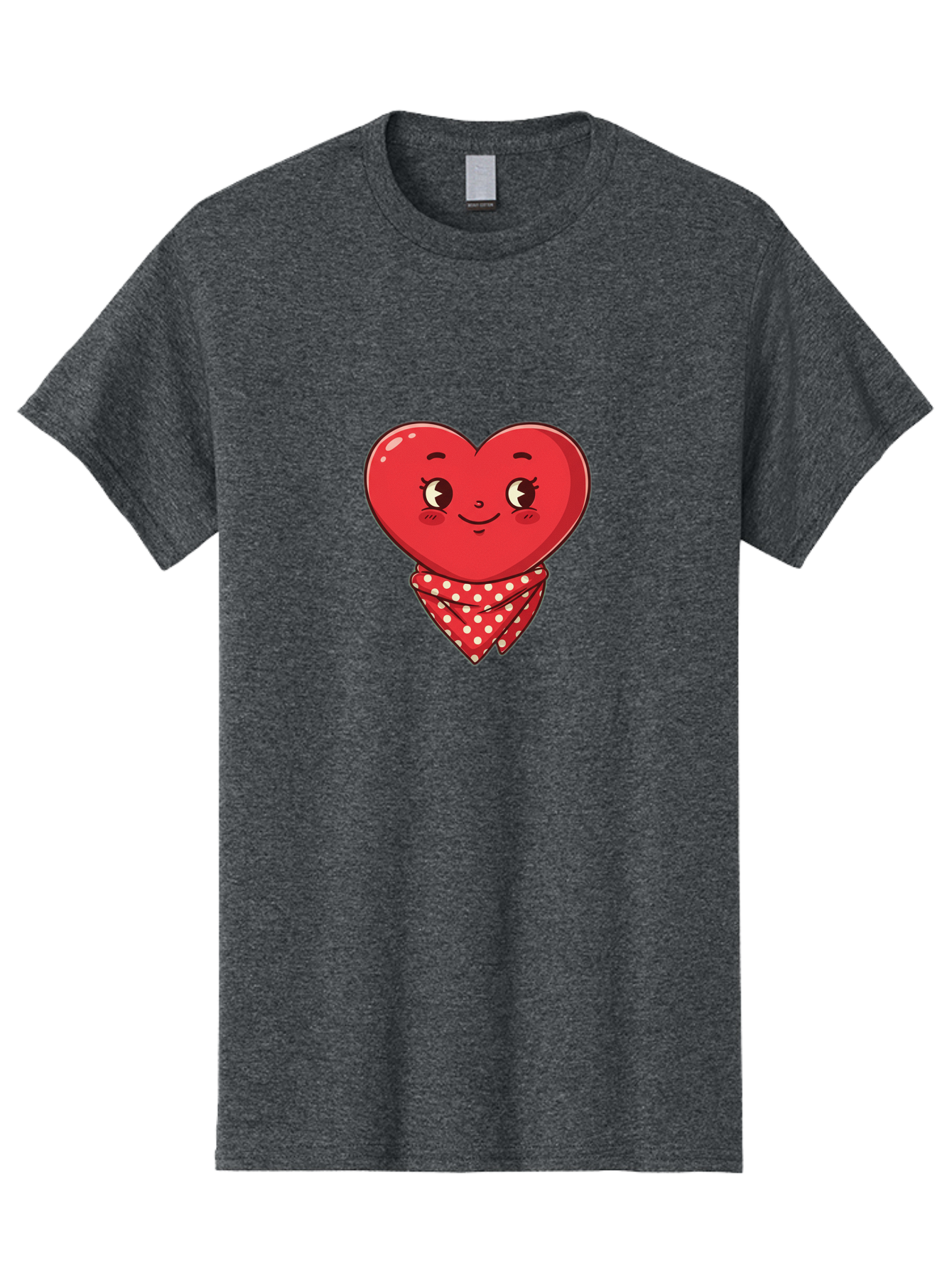 Heart-With-Bandana Men'S Graphic Tee, 100% Cotton, Comfortable Casual Summer Wear, Machine Washable, Cartoon Heart, Red Heart, Smiling Face, Heart With Bandana, Polka Dot Bandana, Cute Design, Valentines Day, Love Symbol Bae041 8