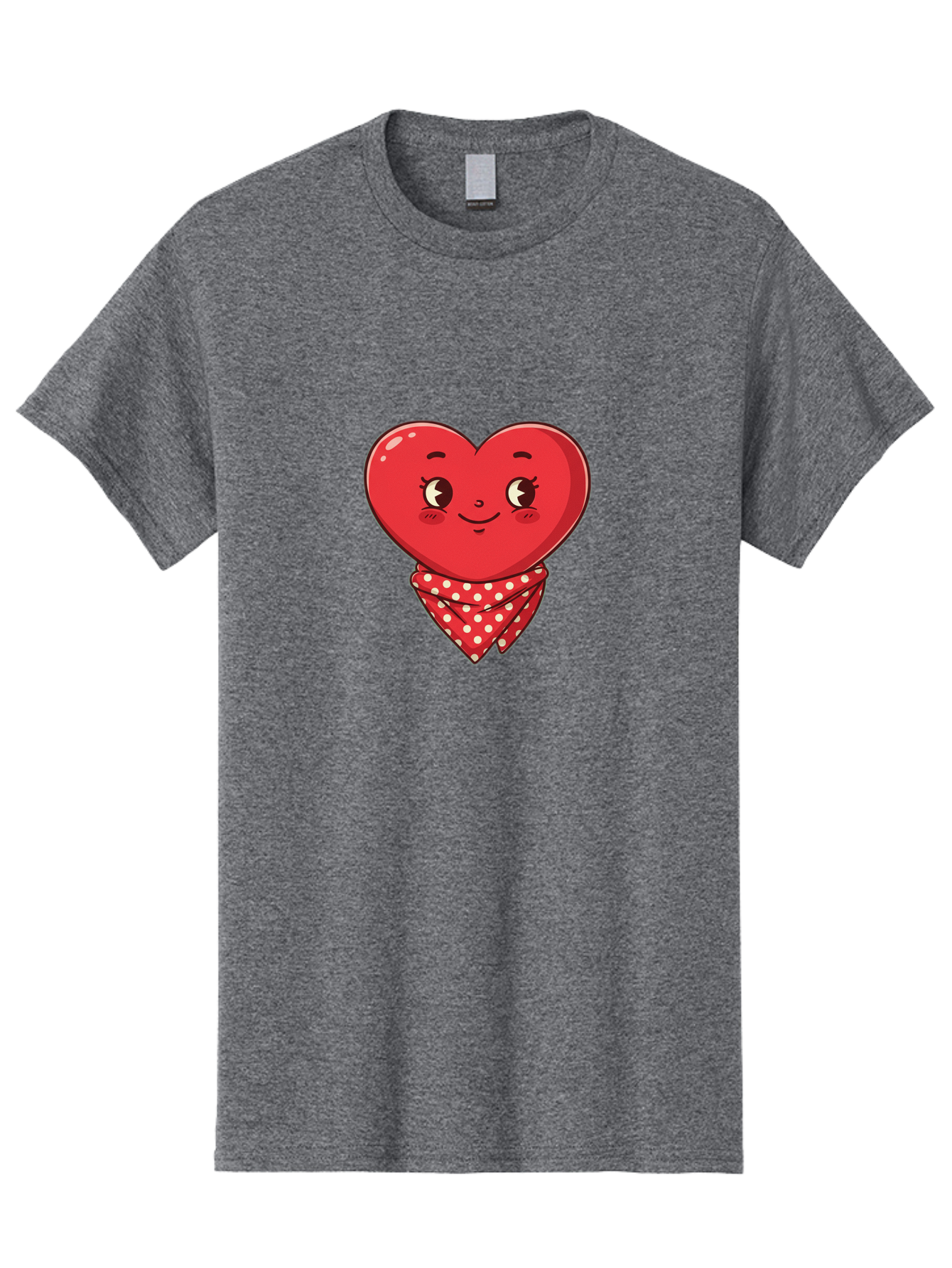 Heart-With-Bandana Men'S Graphic Tee, 100% Cotton, Comfortable Casual Summer Wear, Machine Washable, Cartoon Heart, Red Heart, Smiling Face, Heart With Bandana, Polka Dot Bandana, Cute Design, Valentines Day, Love Symbol Bae041 4
