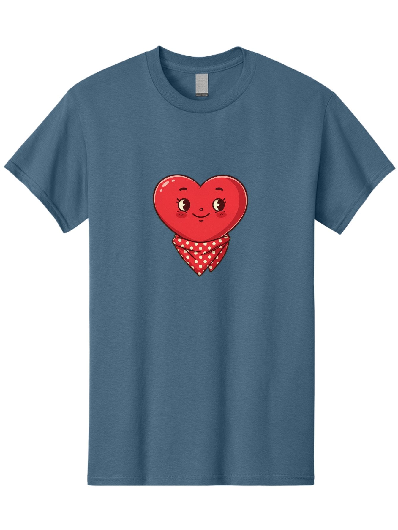 Heart-With-Bandana Men'S Graphic Tee, 100% Cotton, Comfortable Casual Summer Wear, Machine Washable, Cartoon Heart, Red Heart, Smiling Face, Heart With Bandana, Polka Dot Bandana, Cute Design, Valentines Day, Love Symbol Bae041 10