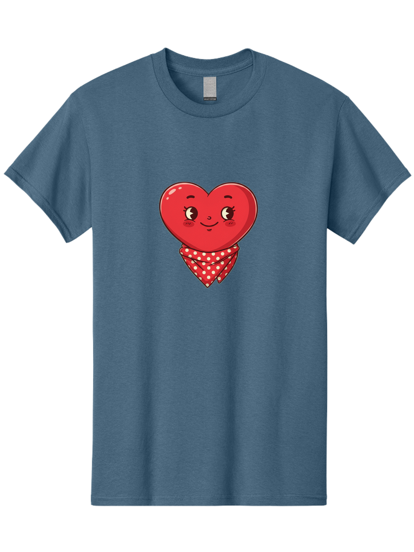 Heart-With-Bandana Men'S Graphic Tee, 100% Cotton, Comfortable Casual Summer Wear, Machine Washable, Cartoon Heart, Red Heart, Smiling Face, Heart With Bandana, Polka Dot Bandana, Cute Design, Valentines Day, Love Symbol Bae041 14