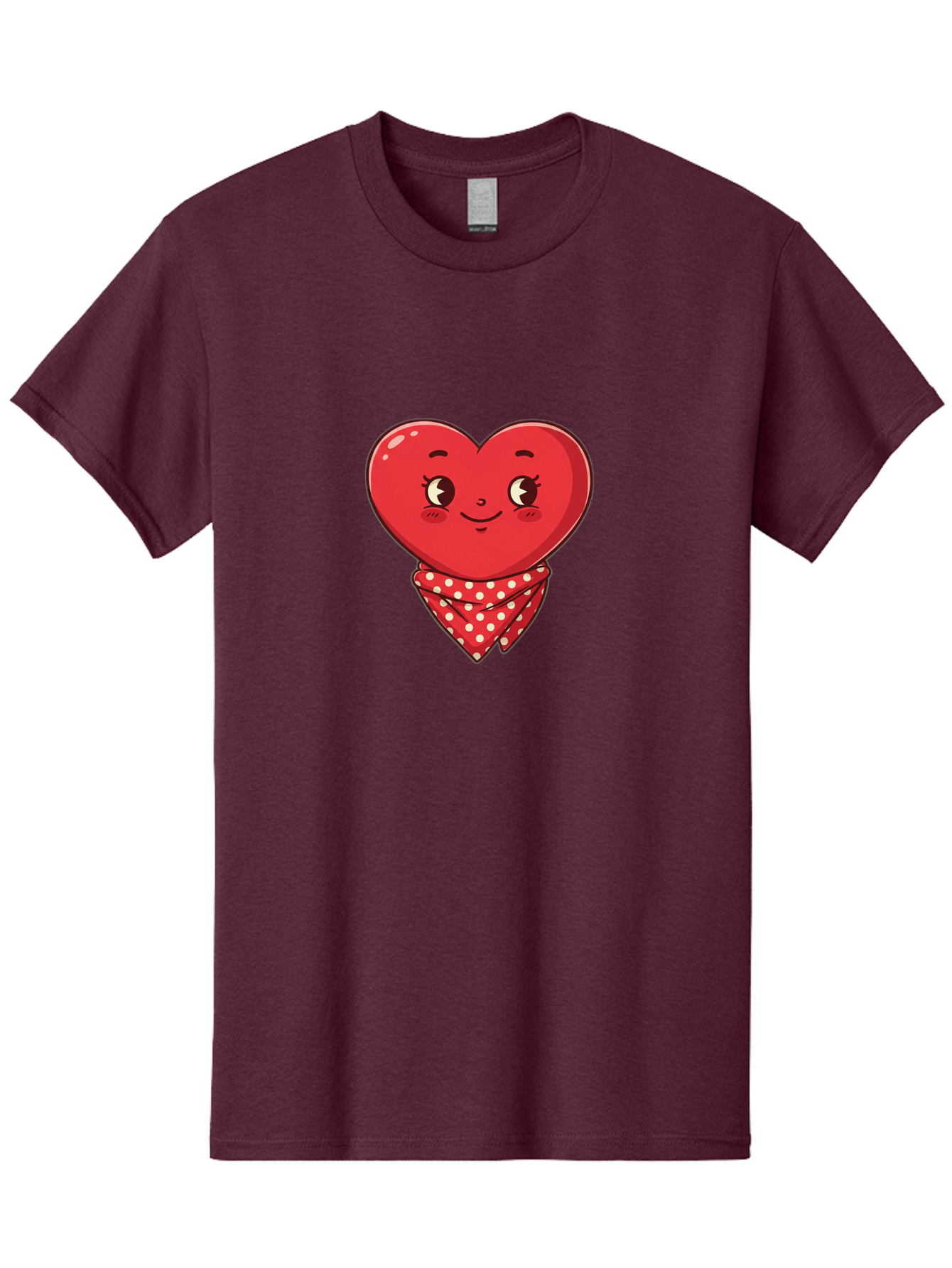Heart-With-Bandana Men'S Graphic Tee, 100% Cotton, Comfortable Casual Summer Wear, Machine Washable, Cartoon Heart, Red Heart, Smiling Face, Heart With Bandana, Polka Dot Bandana, Cute Design, Valentines Day, Love Symbol Bae041 10