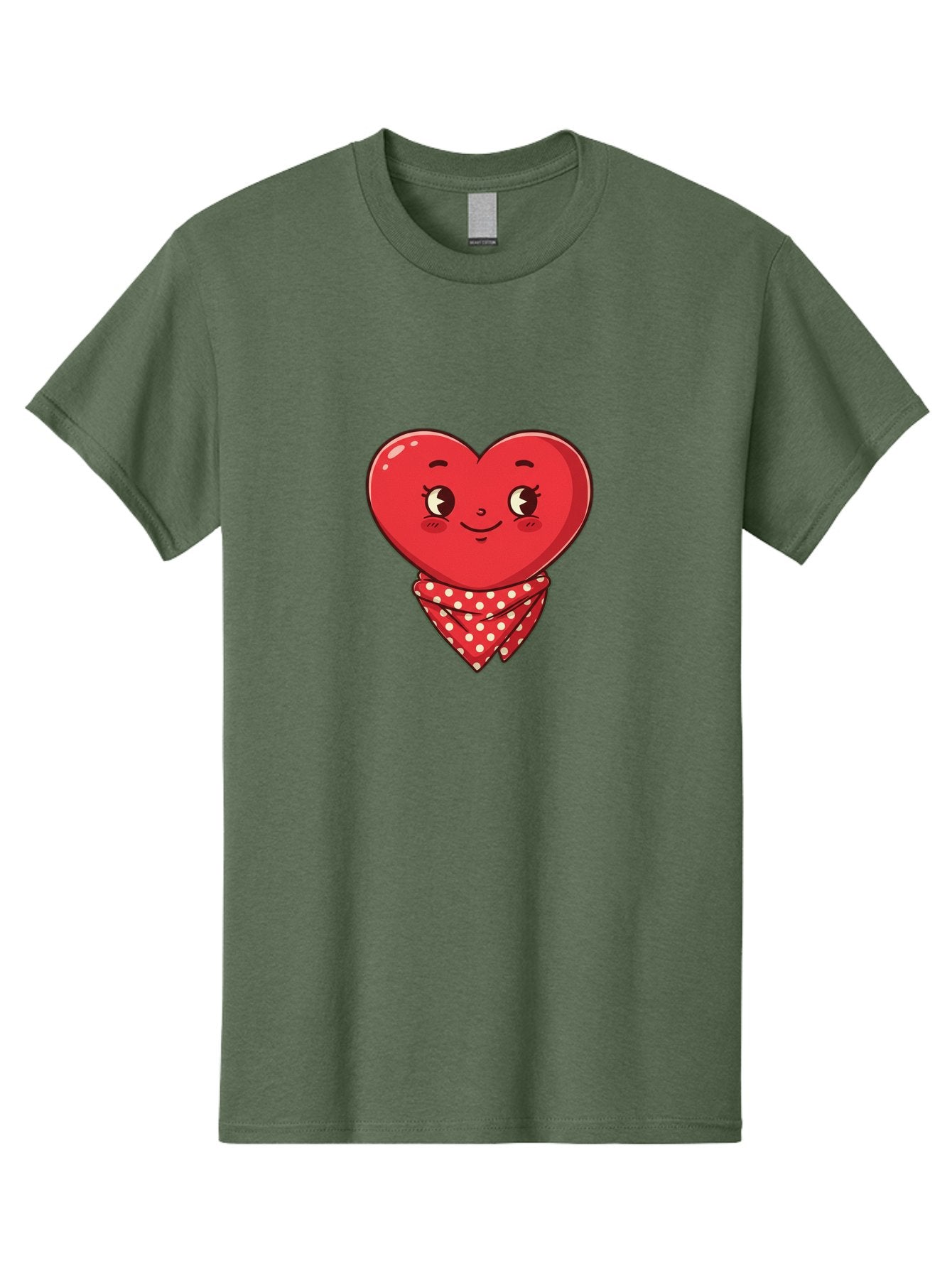 Heart-With-Bandana Men'S Graphic Tee, 100% Cotton, Comfortable Casual Summer Wear, Machine Washable, Cartoon Heart, Red Heart, Smiling Face, Heart With Bandana, Polka Dot Bandana, Cute Design, Valentines Day, Love Symbol Bae041 7