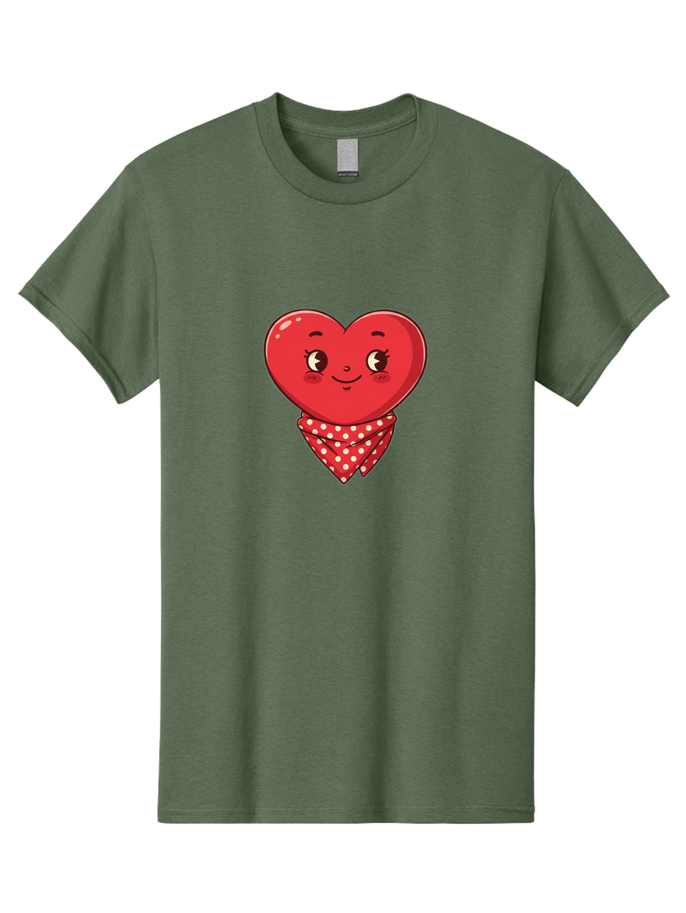 Heart-With-Bandana Men'S Graphic Tee, 100% Cotton, Comfortable Casual Summer Wear, Machine Washable, Cartoon Heart, Red Heart, Smiling Face, Heart With Bandana, Polka Dot Bandana, Cute Design, Valentines Day, Love Symbol Bae041 13
