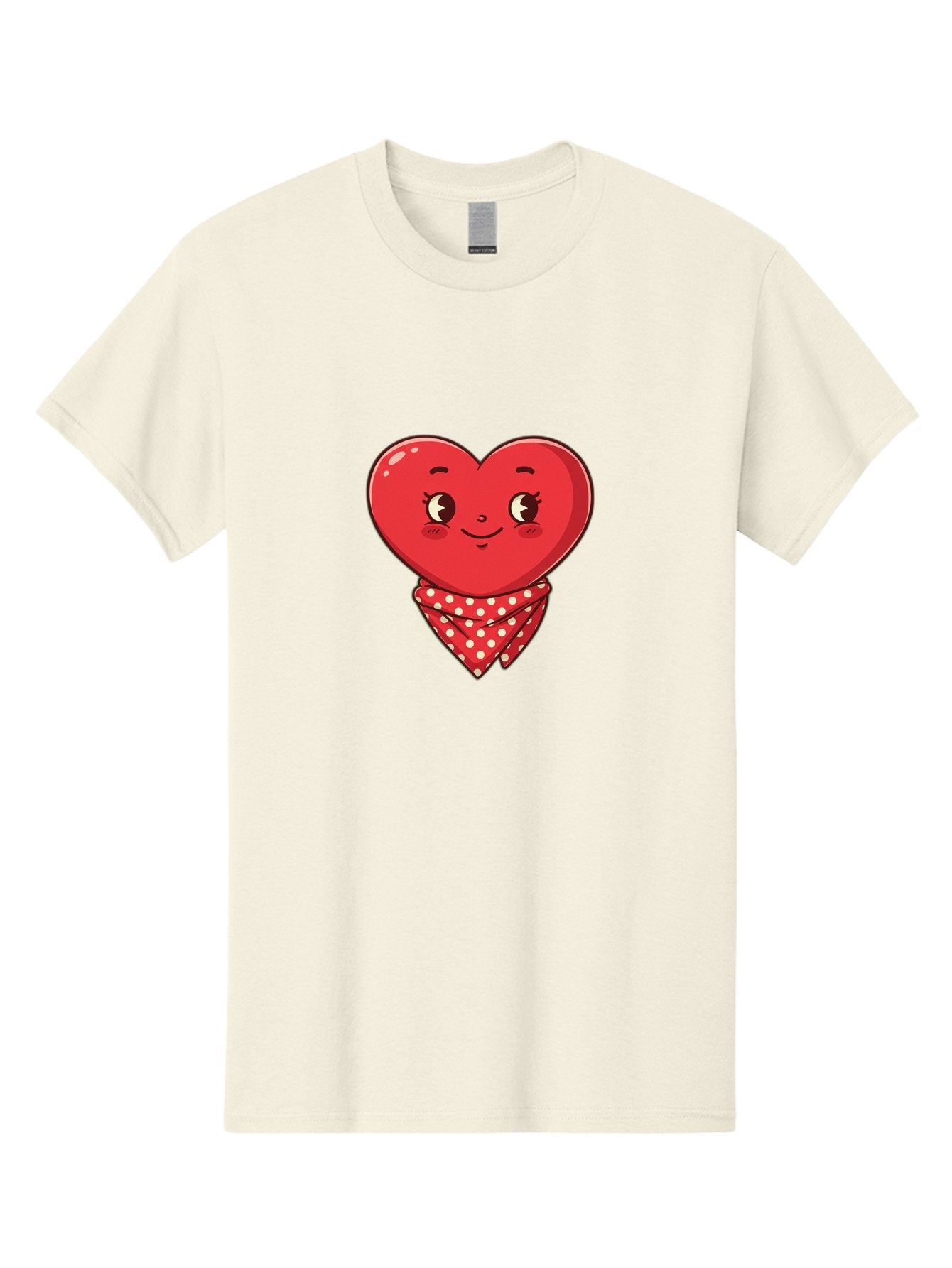 Heart-With-Bandana Men'S Graphic Tee, 100% Cotton, Comfortable Casual Summer Wear, Machine Washable, Cartoon Heart, Red Heart, Smiling Face, Heart With Bandana, Polka Dot Bandana, Cute Design, Valentines Day, Love Symbol Bae041 13