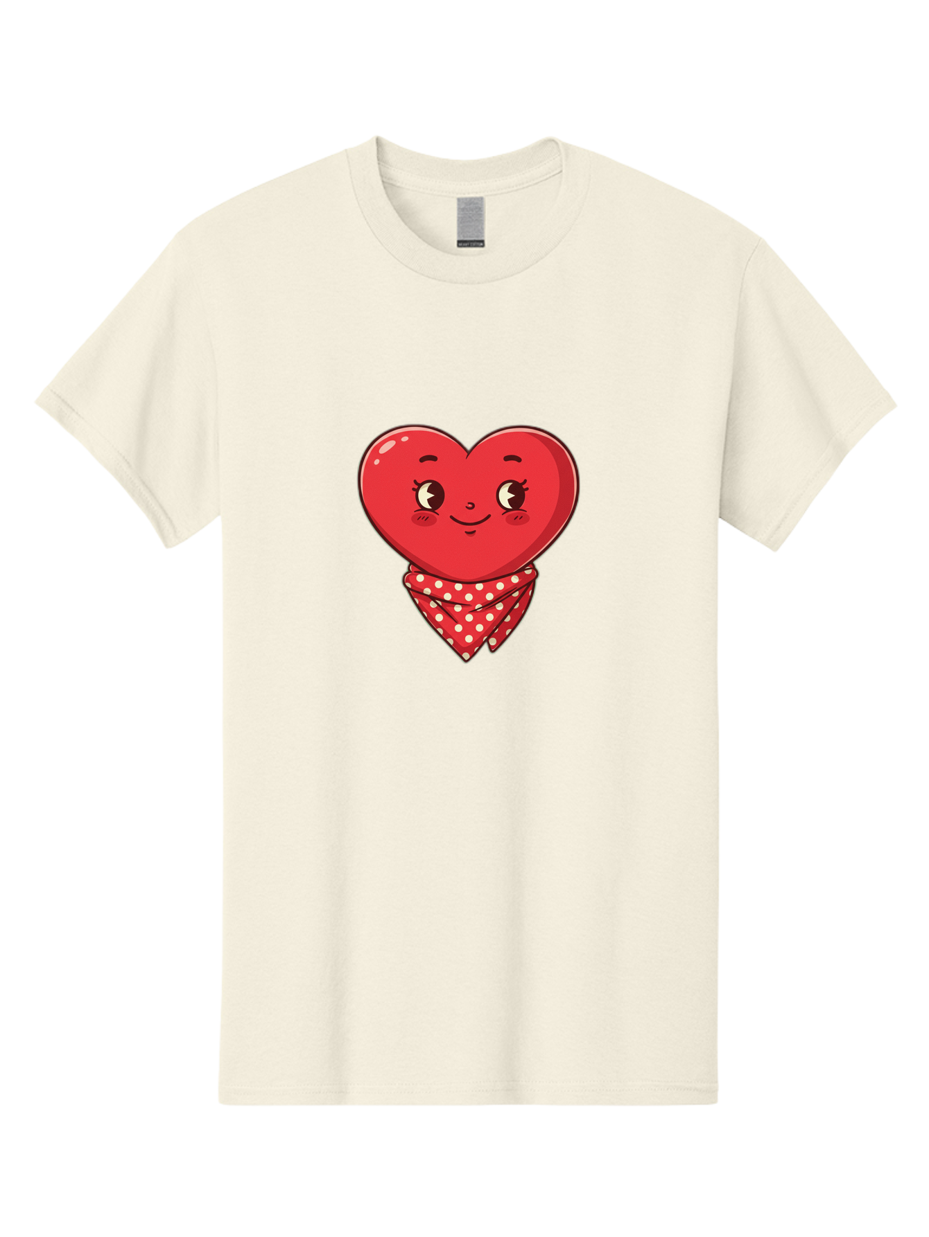 Heart-With-Bandana Men'S Graphic Tee, 100% Cotton, Comfortable Casual Summer Wear, Machine Washable, Cartoon Heart, Red Heart, Smiling Face, Heart With Bandana, Polka Dot Bandana, Cute Design, Valentines Day, Love Symbol Bae041 15