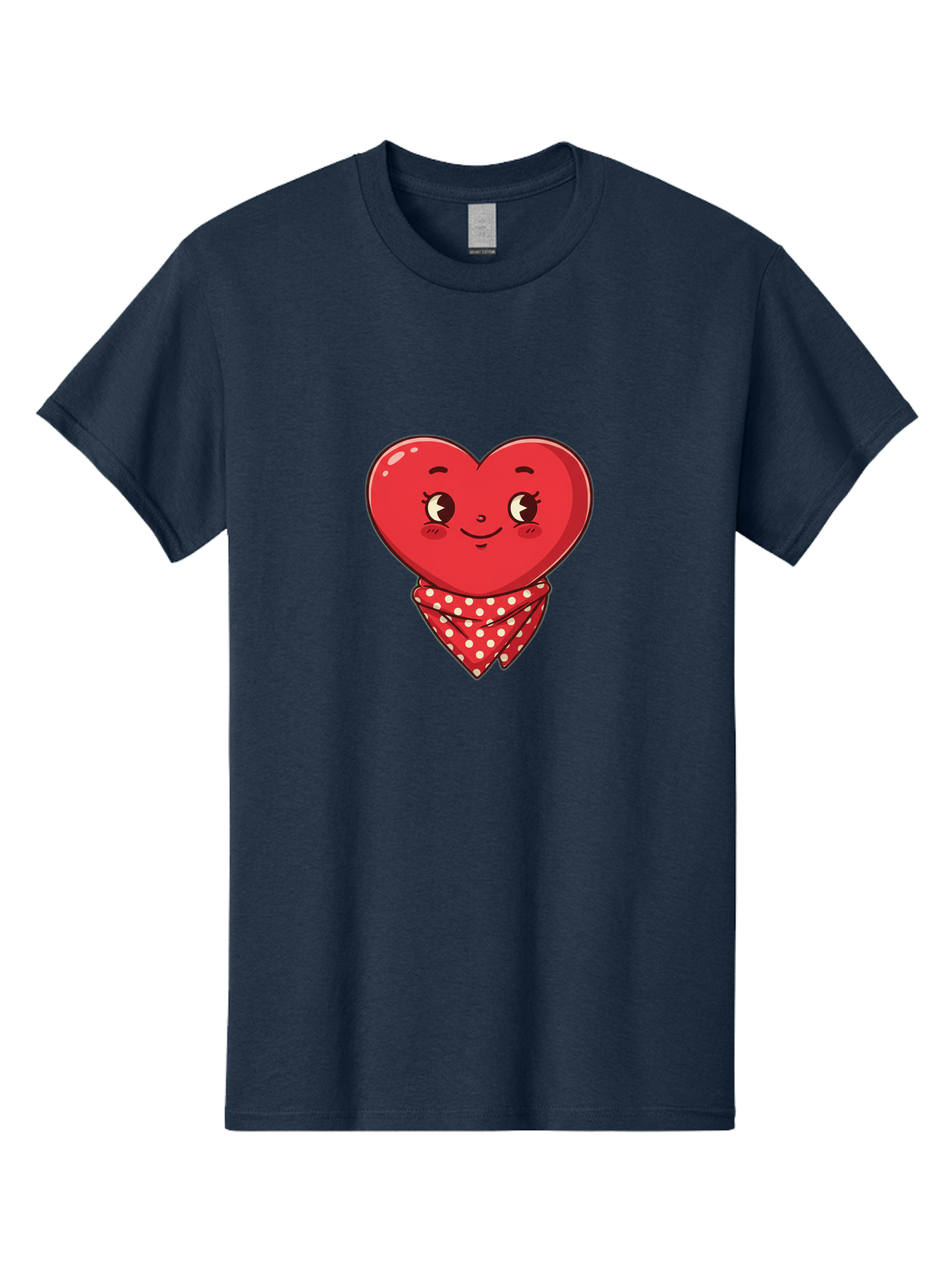 Heart-With-Bandana Men'S Graphic Tee, 100% Cotton, Comfortable Casual Summer Wear, Machine Washable, Cartoon Heart, Red Heart, Smiling Face, Heart With Bandana, Polka Dot Bandana, Cute Design, Valentines Day, Love Symbol Bae041 5