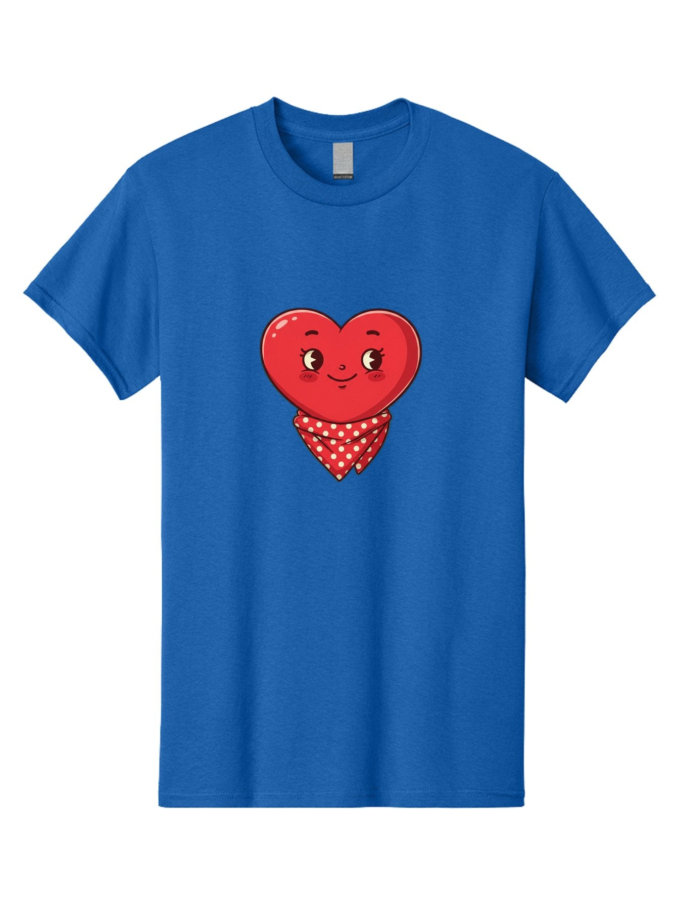 Heart-With-Bandana Men'S Graphic Tee, 100% Cotton, Comfortable Casual Summer Wear, Machine Washable, Cartoon Heart, Red Heart, Smiling Face, Heart With Bandana, Polka Dot Bandana, Cute Design, Valentines Day, Love Symbol Bae041 15