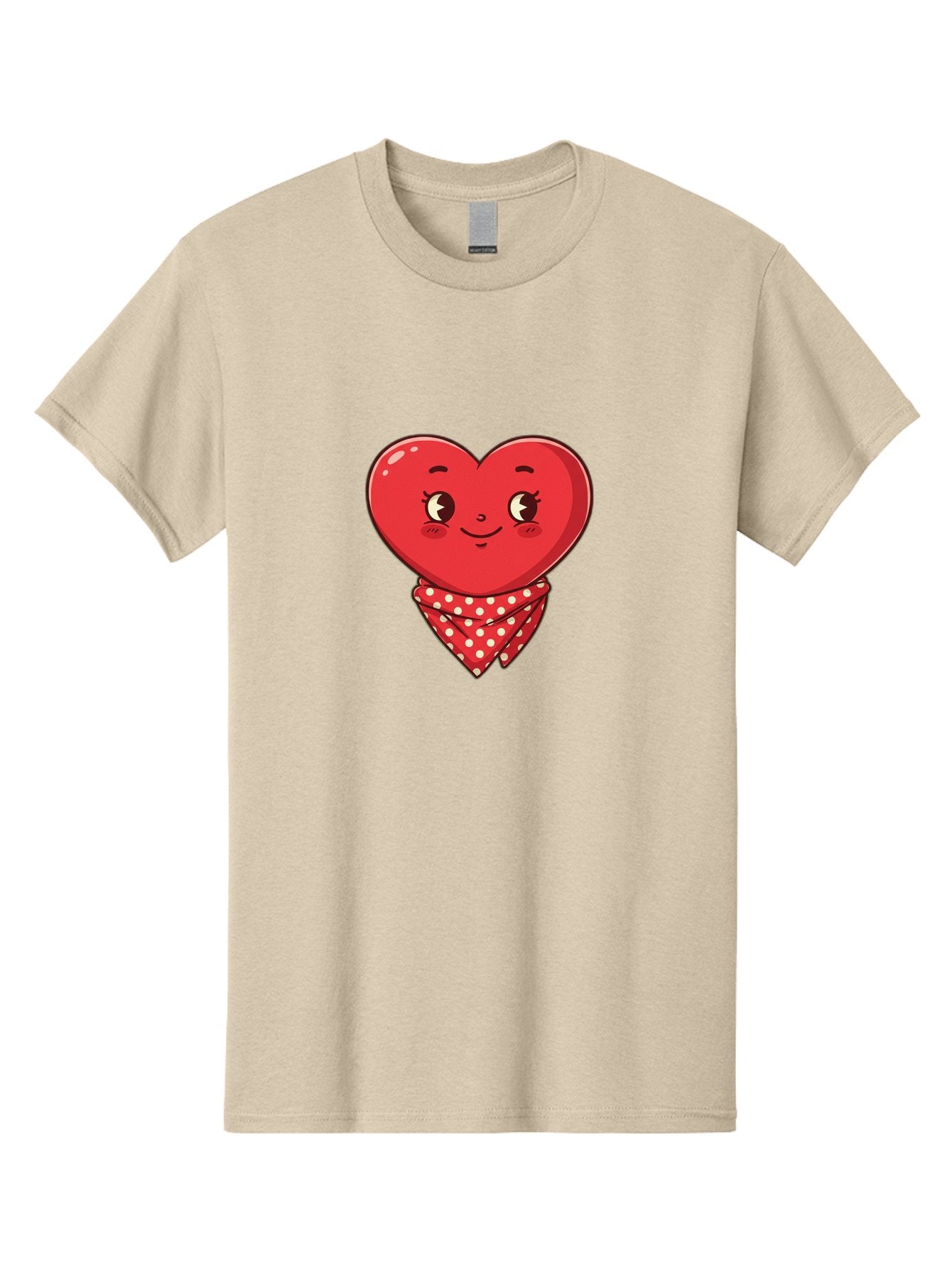 Heart-With-Bandana Men'S Graphic Tee, 100% Cotton, Comfortable Casual Summer Wear, Machine Washable, Cartoon Heart, Red Heart, Smiling Face, Heart With Bandana, Polka Dot Bandana, Cute Design, Valentines Day, Love Symbol Bae041