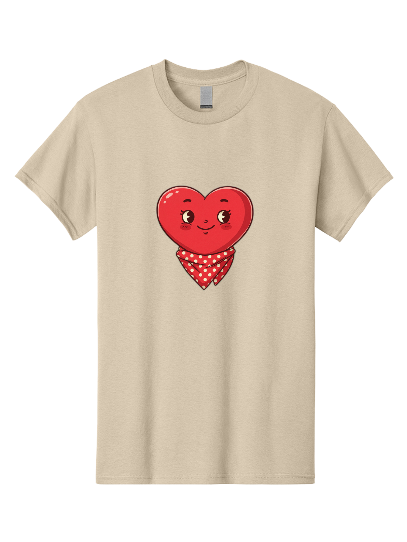Heart-With-Bandana Men'S Graphic Tee, 100% Cotton, Comfortable Casual Summer Wear, Machine Washable, Cartoon Heart, Red Heart, Smiling Face, Heart With Bandana, Polka Dot Bandana, Cute Design, Valentines Day, Love Symbol Bae041 11