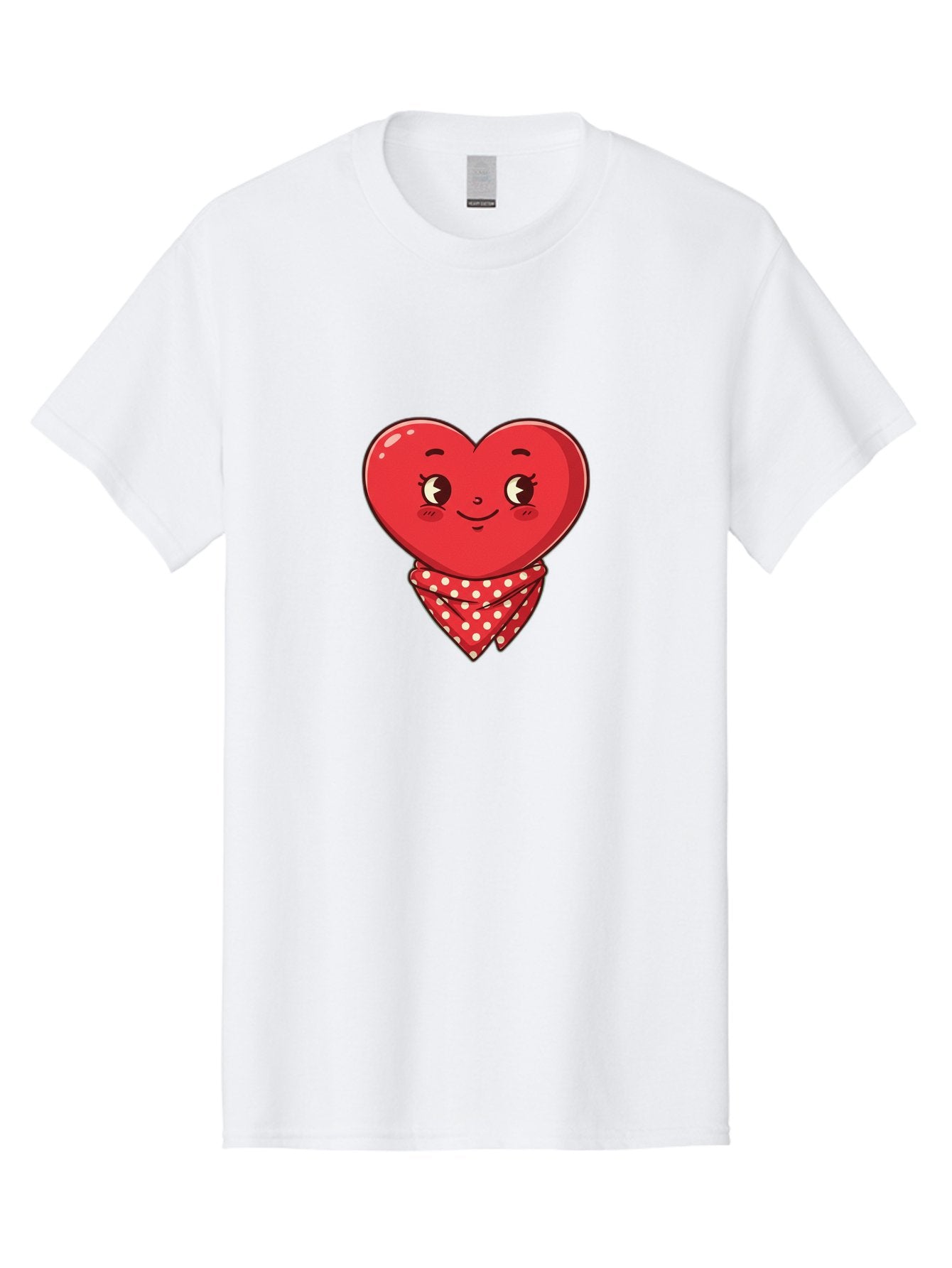 Heart-With-Bandana Men'S Graphic Tee, 100% Cotton, Comfortable Casual Summer Wear, Machine Washable, Cartoon Heart, Red Heart, Smiling Face, Heart With Bandana, Polka Dot Bandana, Cute Design, Valentines Day, Love Symbol Bae041 4
