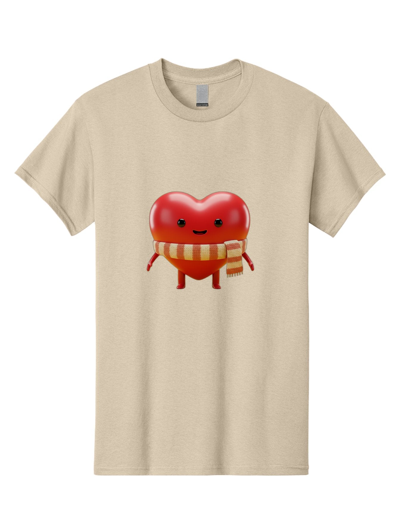 Heart-With-Scarf-1 Men'S Graphic Tee, 100% Cotton, Comfortable Casual Summer Wear, Machine Washable, Cartoon Heart, Red Heart, Smiling Face, Striped Scarf, Winter Theme, Cute Character, Heart Symbol, Illustration Art, Digital Graphic, Bae042 9