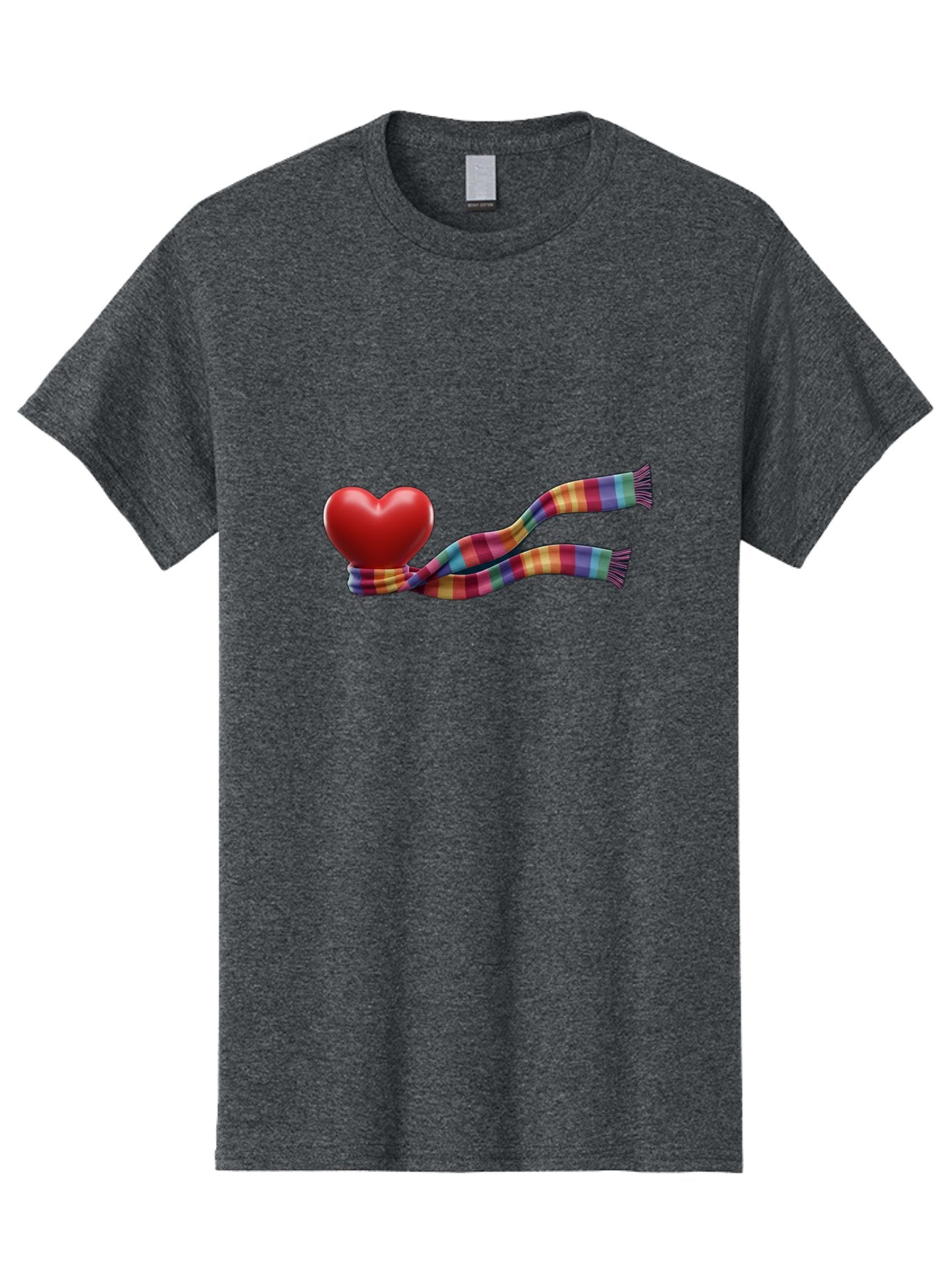Heart-With-Scarf-2 Men'S Graphic Tee, 100% Cotton, Comfortable Casual Summer Wear, Machine Washable, Red Heart Wrapped In A Scarf, Plaid Pattern, Vibrant Colors, Festive Atmosphere, Love Symbol, Winter Theme, Cozy Feeling Bae043 5