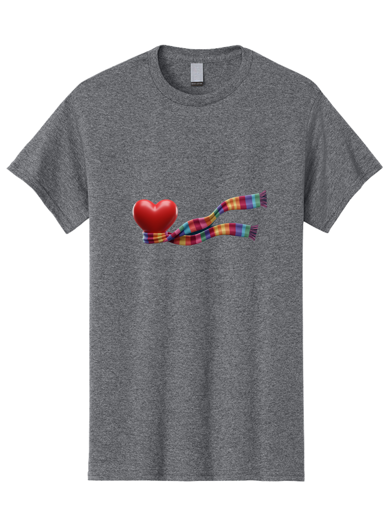 Heart-With-Scarf-2 Men'S Graphic Tee, 100% Cotton, Comfortable Casual Summer Wear, Machine Washable, Red Heart Wrapped In A Scarf, Plaid Pattern, Vibrant Colors, Festive Atmosphere, Love Symbol, Winter Theme, Cozy Feeling Bae043 15