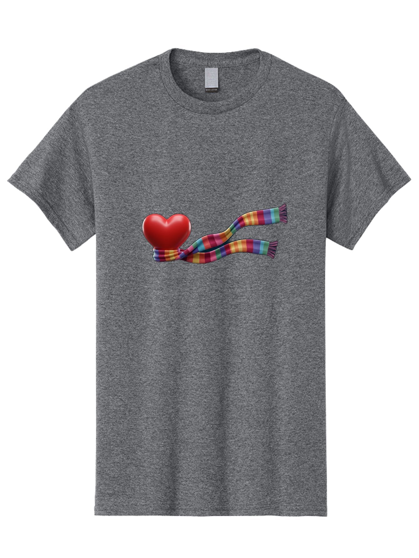 Heart-With-Scarf-2 Men'S Graphic Tee, 100% Cotton, Comfortable Casual Summer Wear, Machine Washable, Red Heart Wrapped In A Scarf, Plaid Pattern, Vibrant Colors, Festive Atmosphere, Love Symbol, Winter Theme, Cozy Feeling Bae043 13