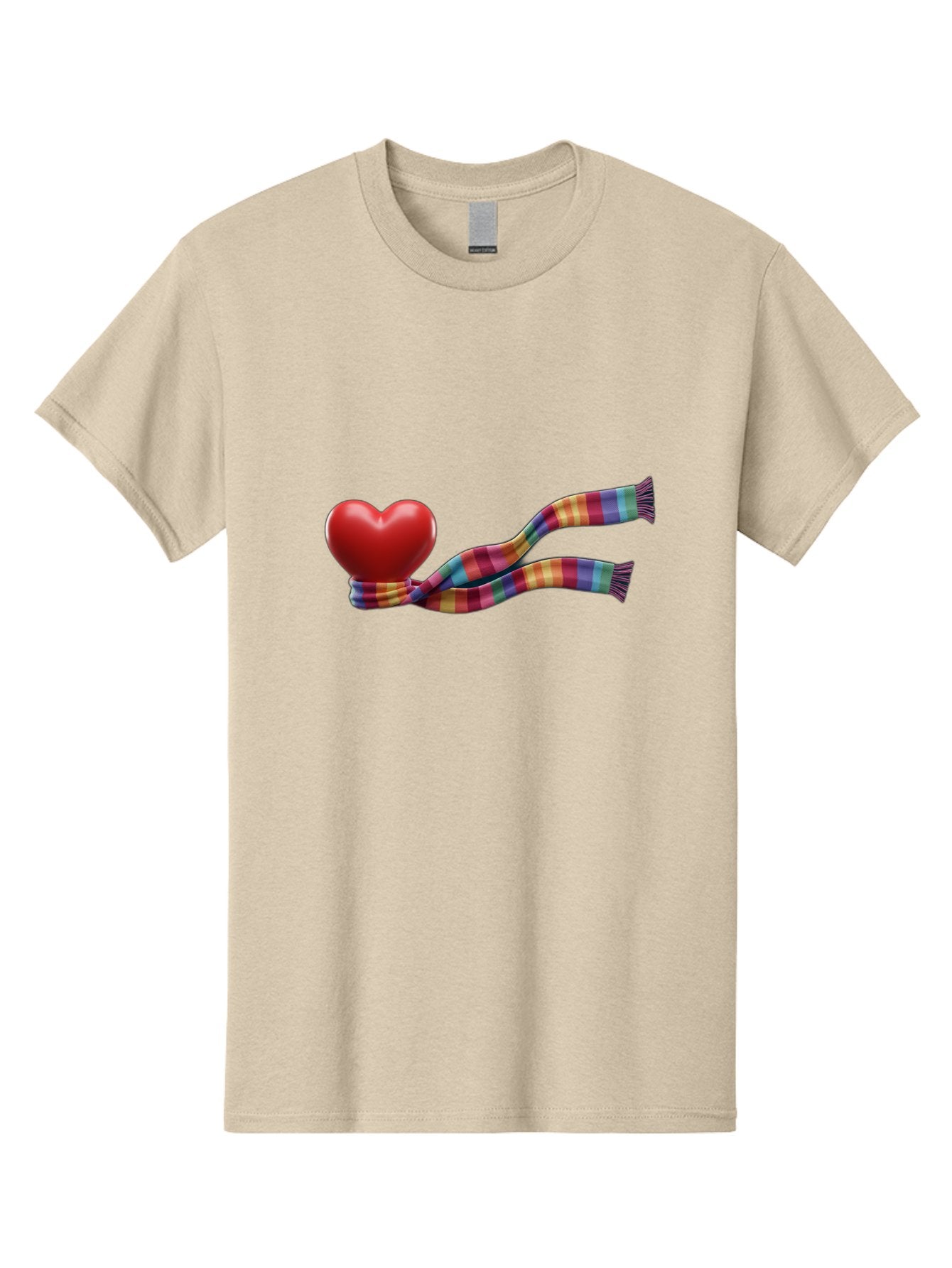 Heart-With-Scarf-2 Men'S Graphic Tee, 100% Cotton, Comfortable Casual Summer Wear, Machine Washable, Red Heart Wrapped In A Scarf, Plaid Pattern, Vibrant Colors, Festive Atmosphere, Love Symbol, Winter Theme, Cozy Feeling Bae043 7