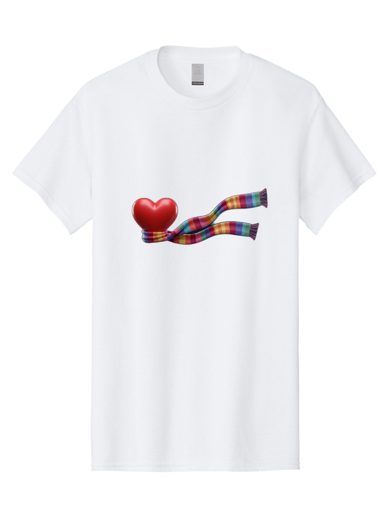 Heart-With-Scarf-2 Men'S Graphic Tee, 100% Cotton, Comfortable Casual Summer Wear, Machine Washable, Red Heart Wrapped In A Scarf, Plaid Pattern, Vibrant Colors, Festive Atmosphere, Love Symbol, Winter Theme, Cozy Feeling Bae043 8