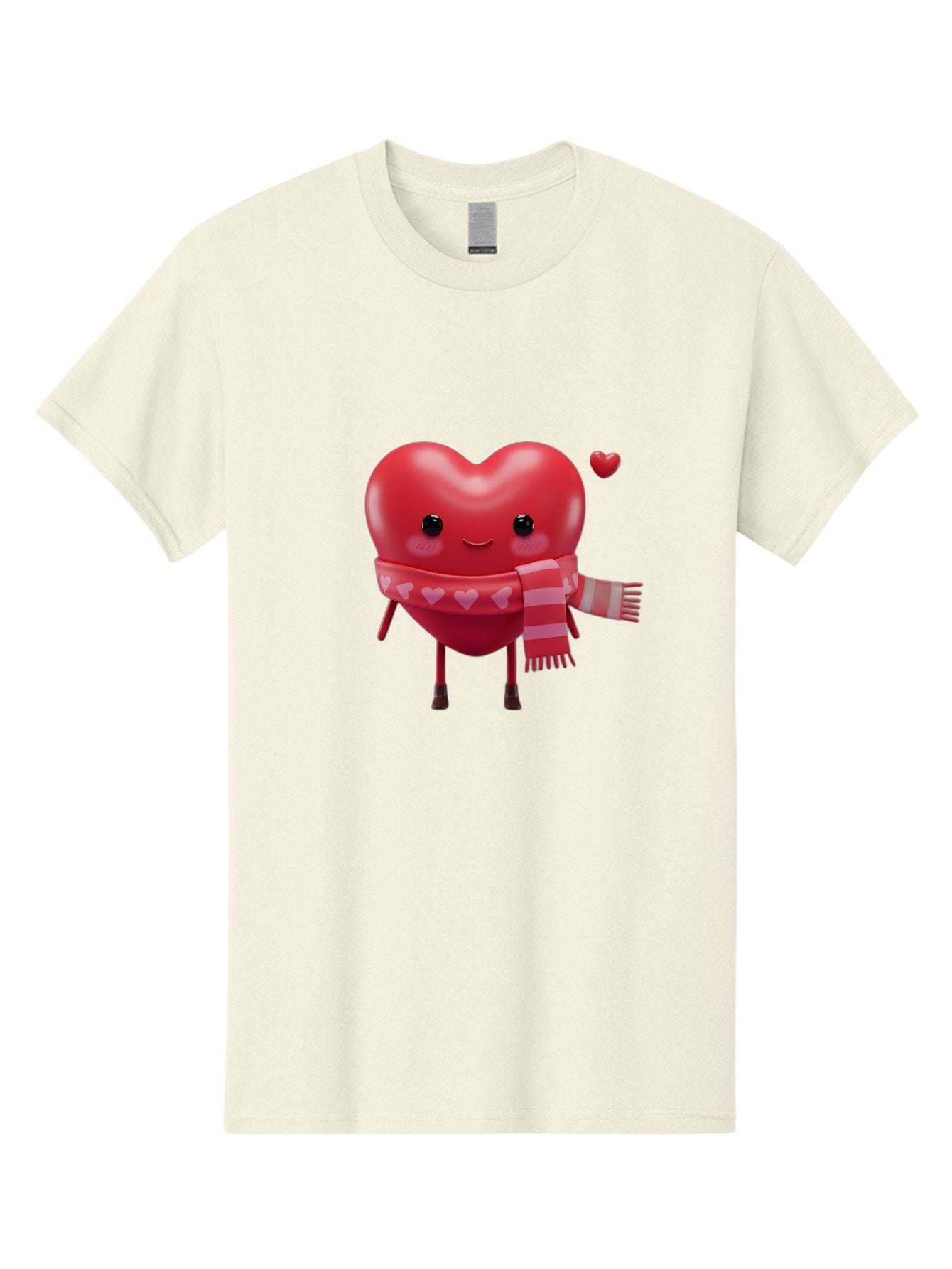 Heart-With-Scarf-4 Men'S Graphic Tee, 100% Cotton, Comfortable Casual Summer Wear, Machine Washable, Cartoon Heart, Heart Character, Smiling Face, Pink Scarf, Love Symbol, Valentines Day, Heart Pattern, Cute Design, Adorable Illustration, Bae045 10