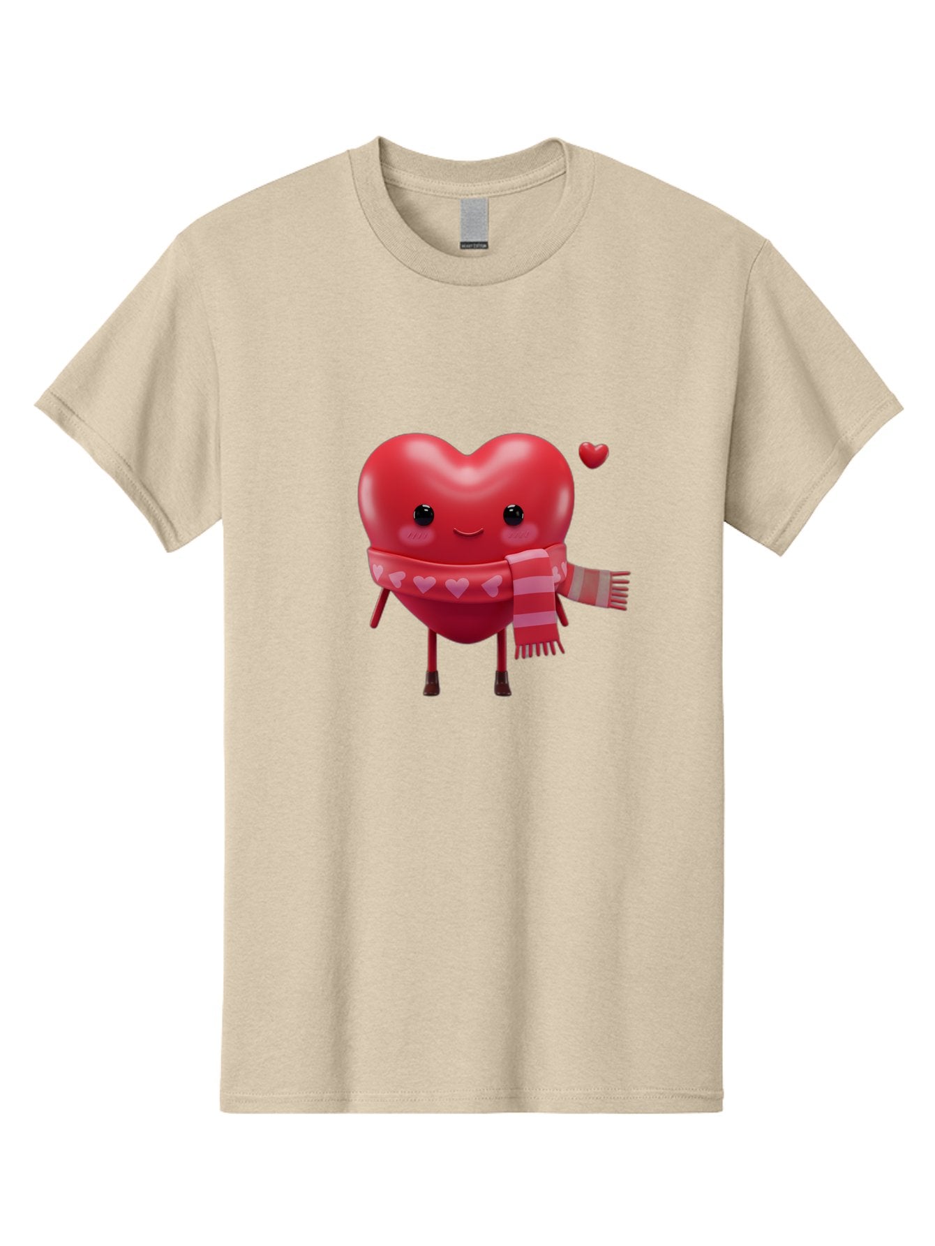 Heart-With-Scarf-4 Men'S Graphic Tee, 100% Cotton, Comfortable Casual Summer Wear, Machine Washable, Cartoon Heart, Heart Character, Smiling Face, Pink Scarf, Love Symbol, Valentines Day, Heart Pattern, Cute Design, Adorable Illustration, Bae045