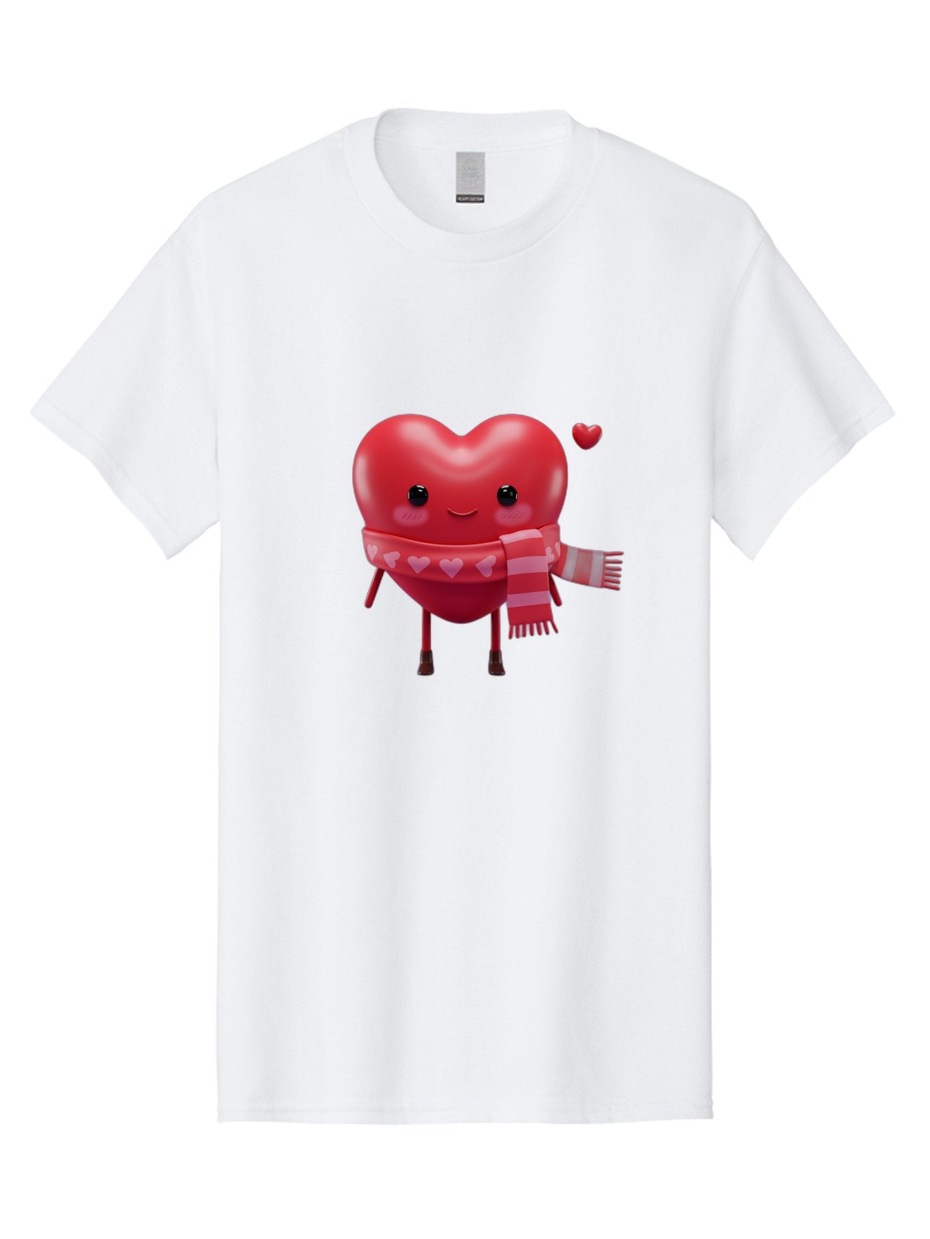 Heart-With-Scarf-4 Men'S Graphic Tee, 100% Cotton, Comfortable Casual Summer Wear, Machine Washable, Cartoon Heart, Heart Character, Smiling Face, Pink Scarf, Love Symbol, Valentines Day, Heart Pattern, Cute Design, Adorable Illustration, Bae045 6