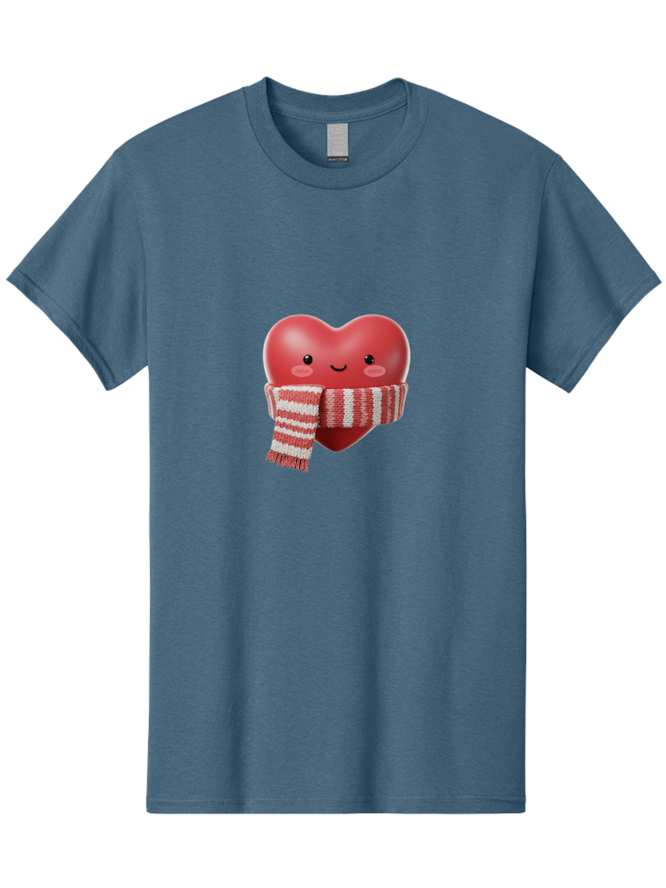 Heart-With-Scarf Men'S Graphic Tee, 100% Cotton, Comfortable Casual Summer Wear, Machine Washable, Heart Character, Red Heart, Scarf Wrapped, Cute Expression, Smiling Face, Rosy Cheeks, Winter Theme, Cartoon Style, Kawaii Design, Love Symbol, Bae046 11