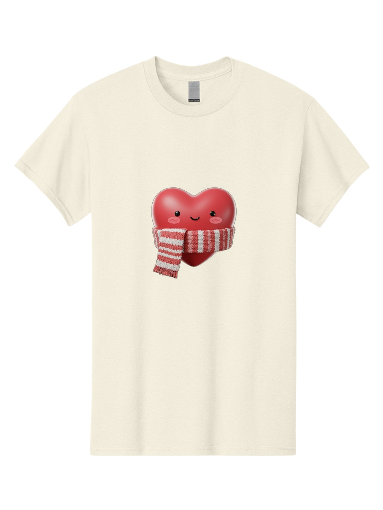 Heart-With-Scarf Men'S Graphic Tee, 100% Cotton, Comfortable Casual Summer Wear, Machine Washable, Heart Character, Red Heart, Scarf Wrapped, Cute Expression, Smiling Face, Rosy Cheeks, Winter Theme, Cartoon Style, Kawaii Design, Love Symbol, Bae046 11