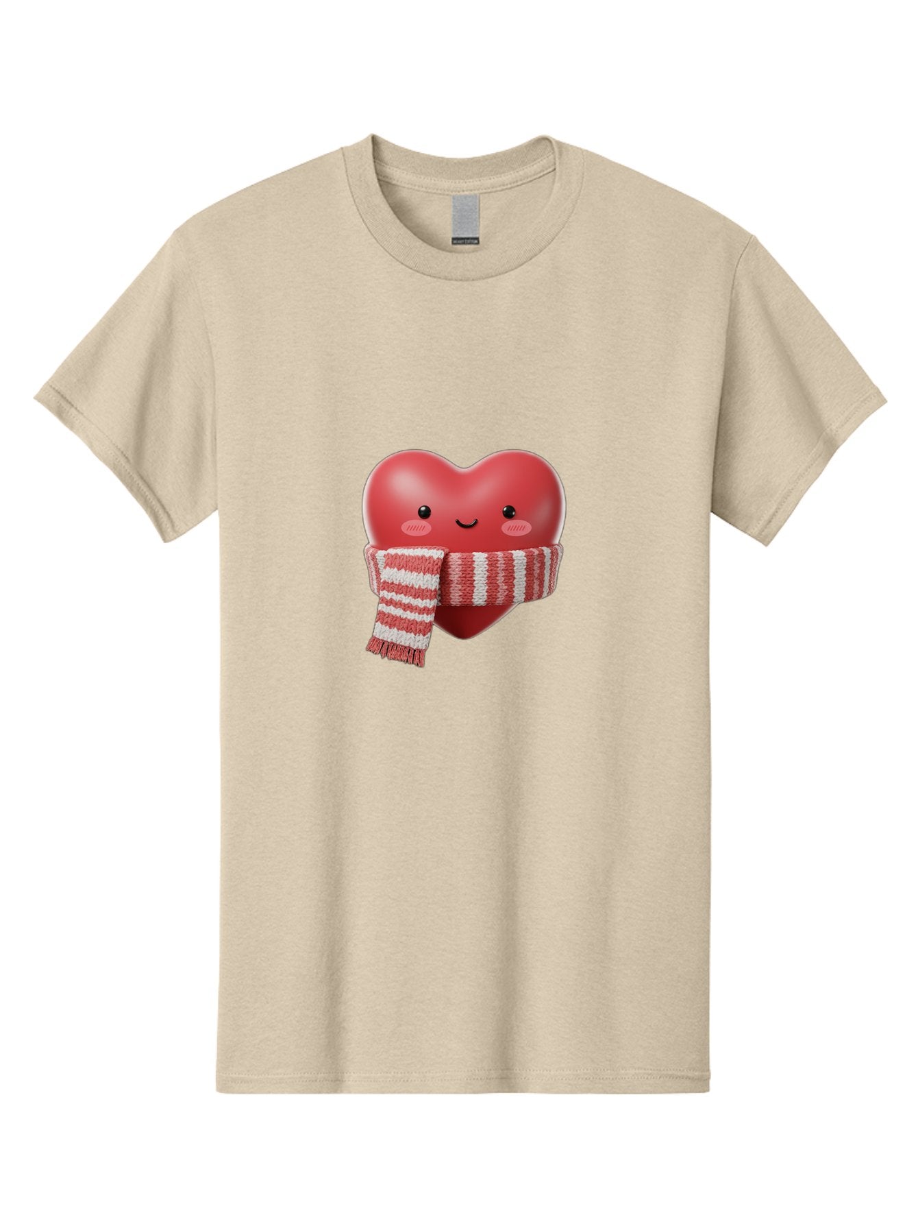 Heart-With-Scarf Men'S Graphic Tee, 100% Cotton, Comfortable Casual Summer Wear, Machine Washable, Heart Character, Red Heart, Scarf Wrapped, Cute Expression, Smiling Face, Rosy Cheeks, Winter Theme, Cartoon Style, Kawaii Design, Love Symbol, Bae046 13